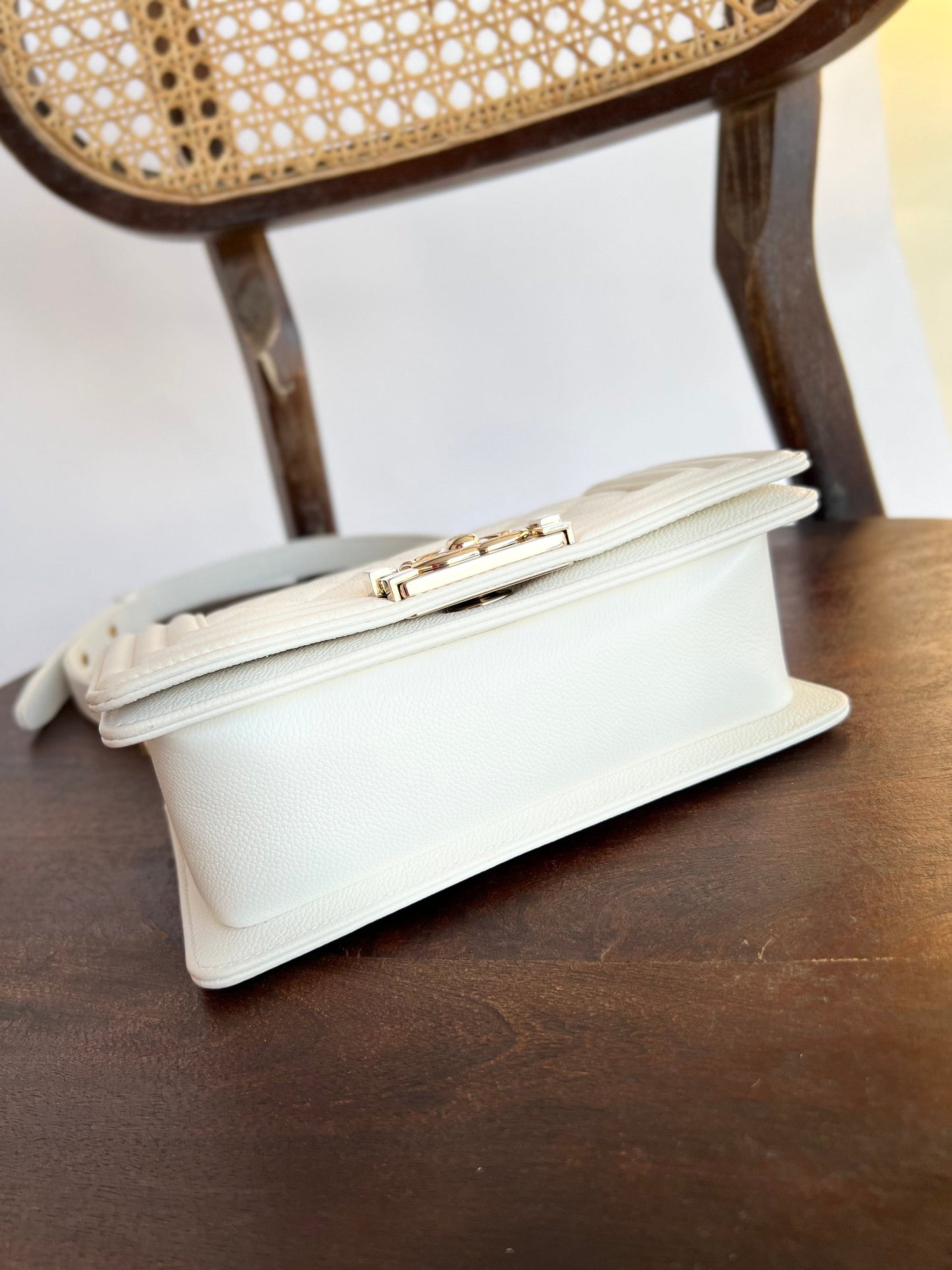 21A White Caviar Quilted Small Boy Bag LGHW