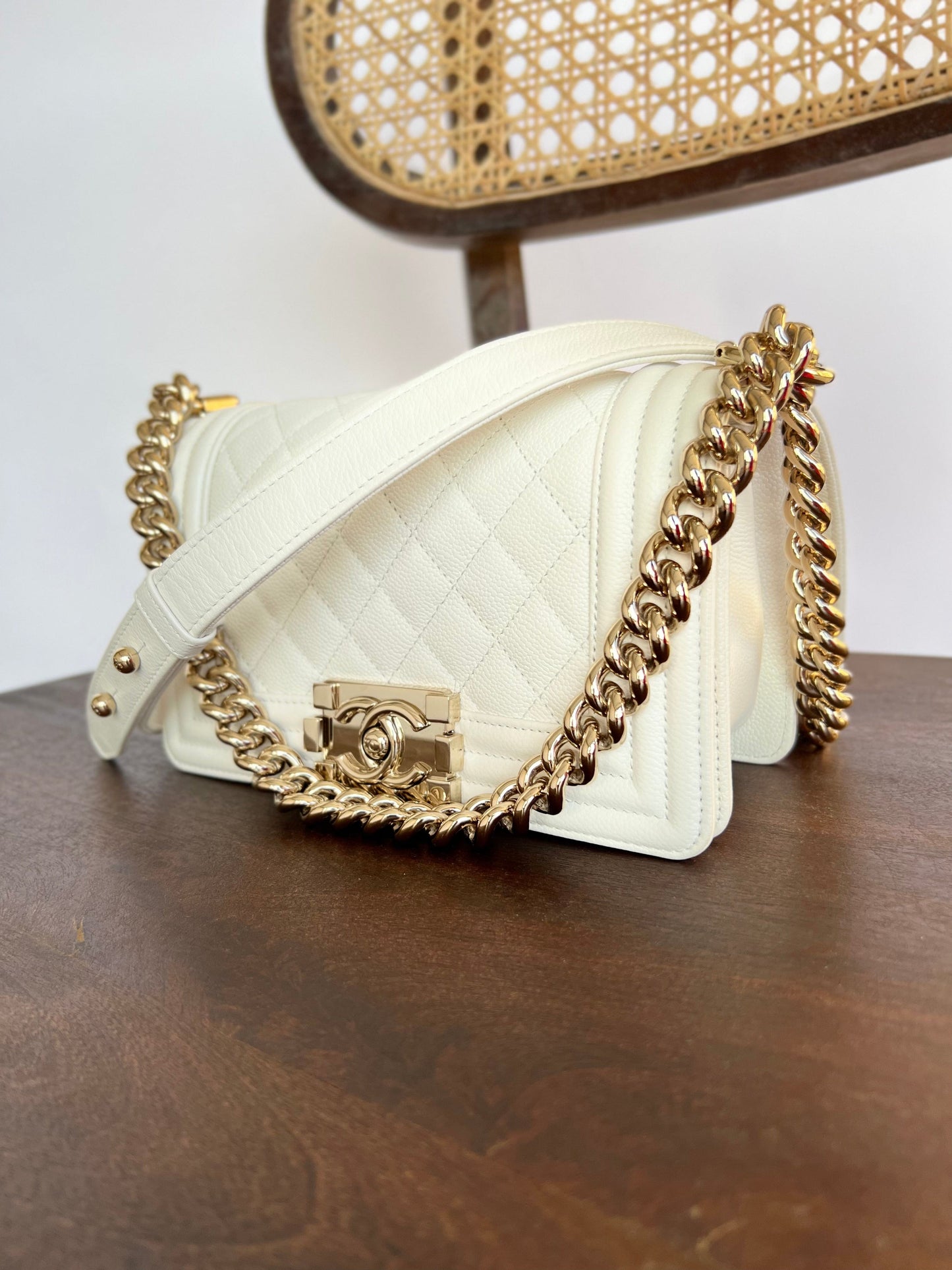 21A White Caviar Quilted Small Boy Bag LGHW