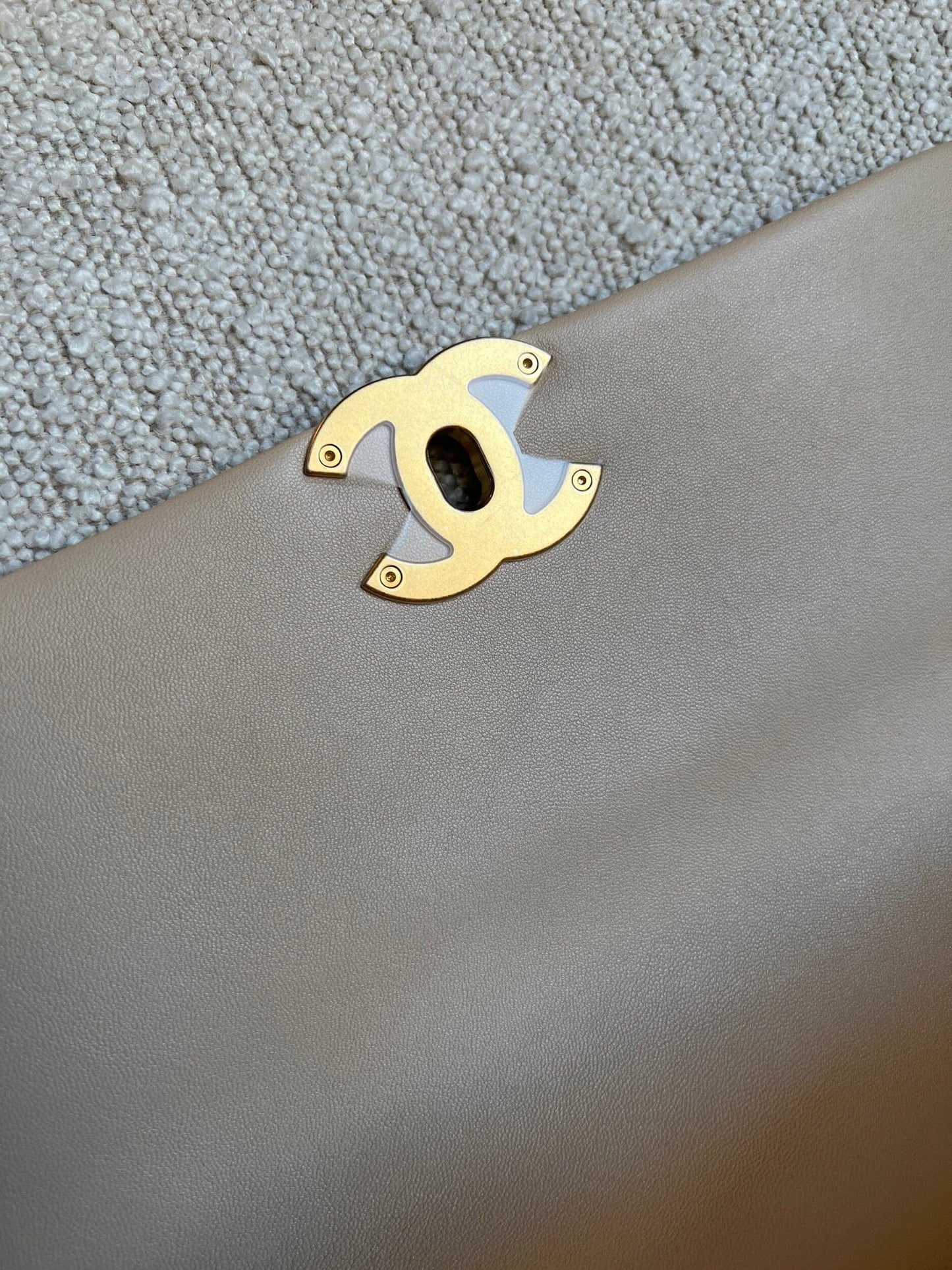 21B Beige Lambskin Quilted 19 Flap Medium/Large Mixed Hardware