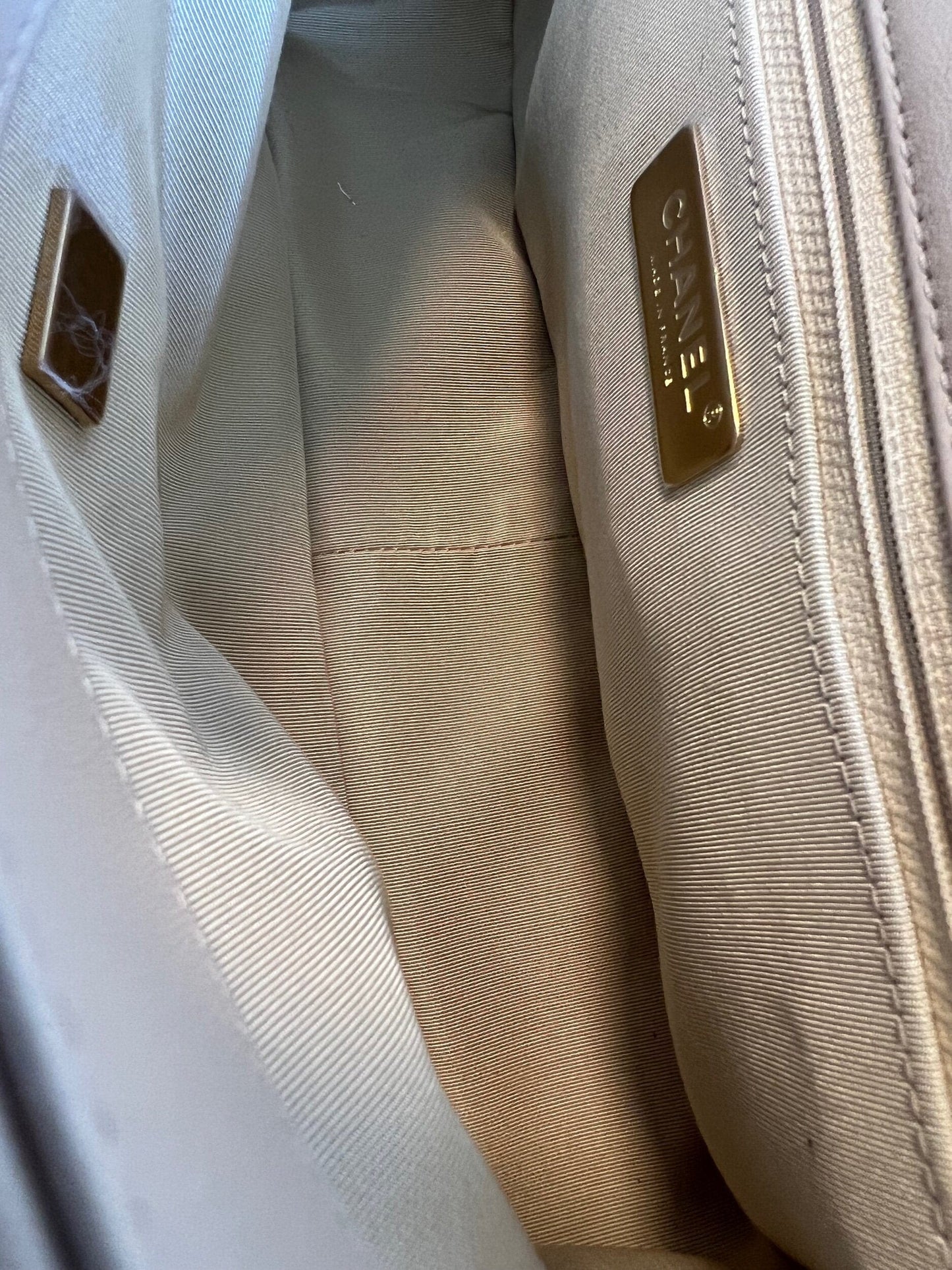 21B Beige Lambskin Quilted 19 Flap Medium/Large Mixed Hardware