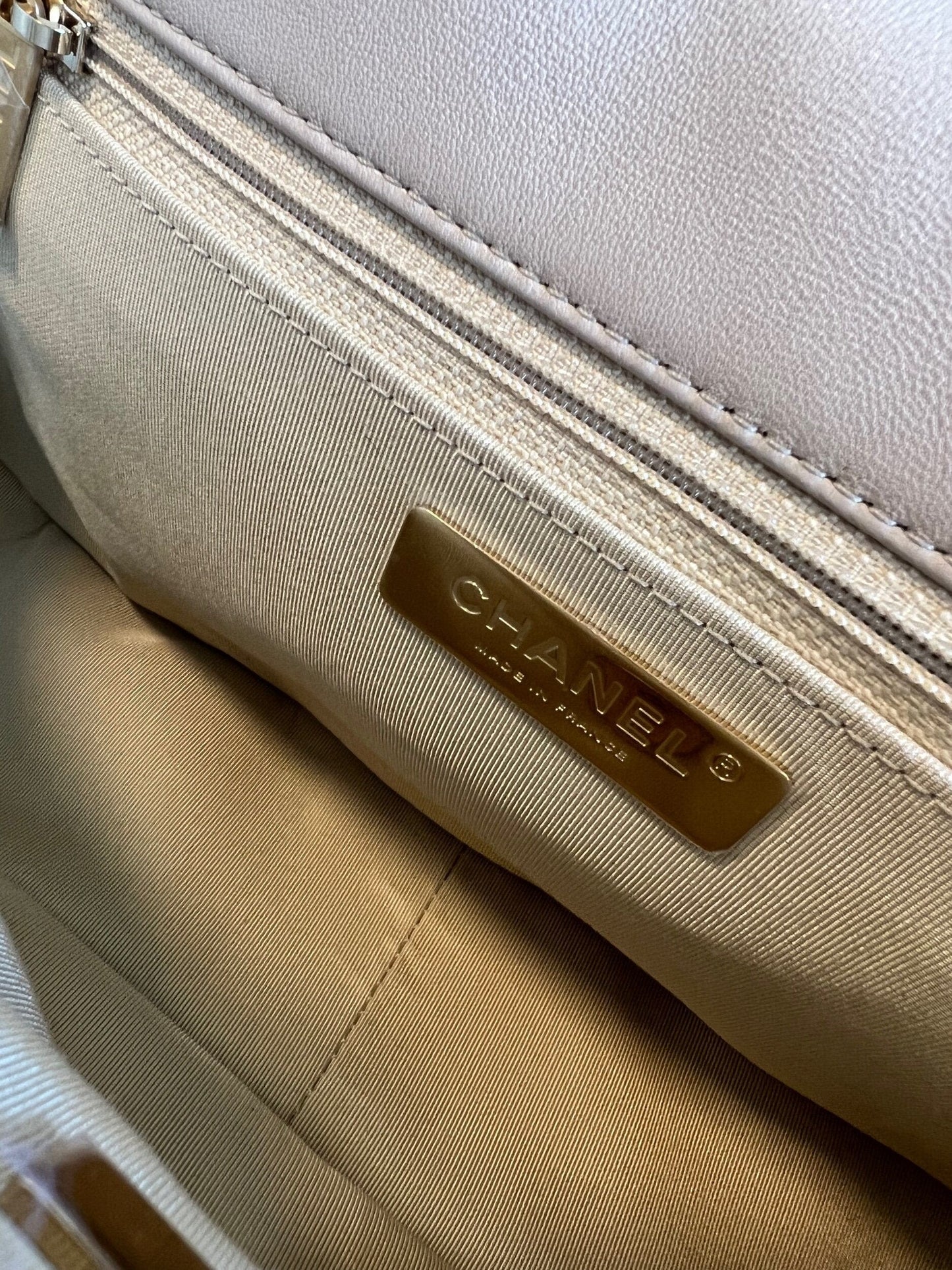 21B Beige Lambskin Quilted 19 Flap Medium/Large Mixed Hardware