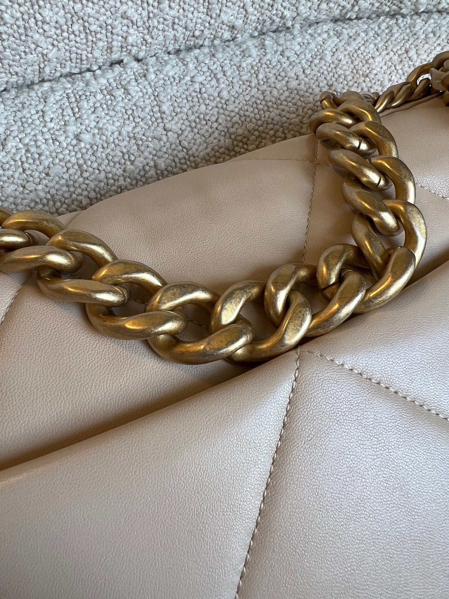 21B Beige Lambskin Quilted 19 Flap Medium/Large Mixed Hardware