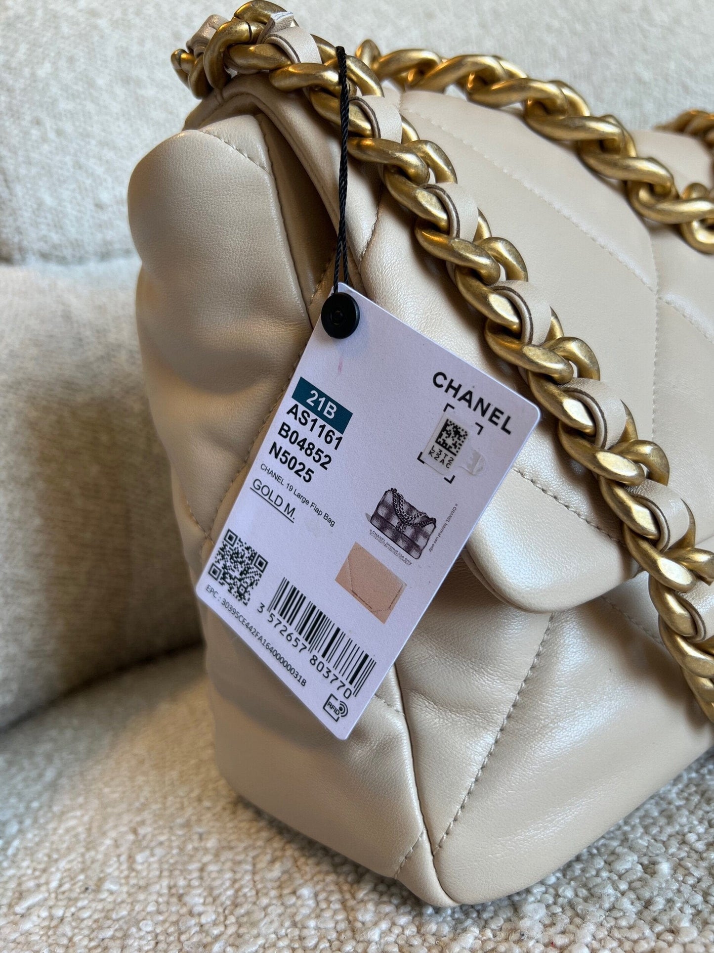 21B Beige Lambskin Quilted 19 Flap Medium/Large Mixed Hardware