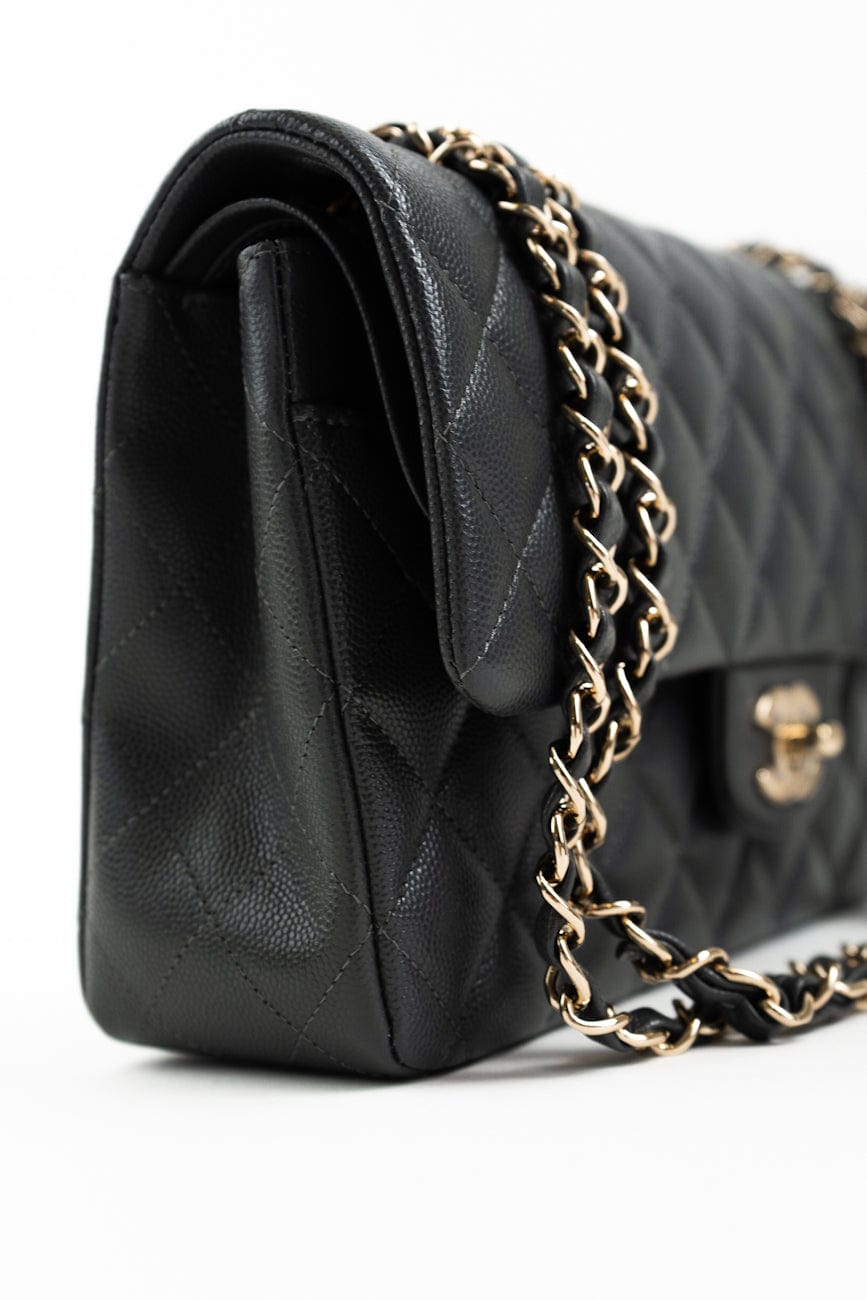 21B Grey Caviar Quilted Classic Flap Medium Light Gold Hardware