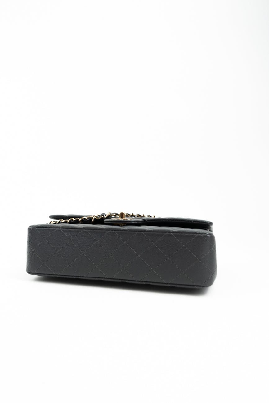 21B Grey Caviar Quilted Classic Flap Medium Light Gold Hardware