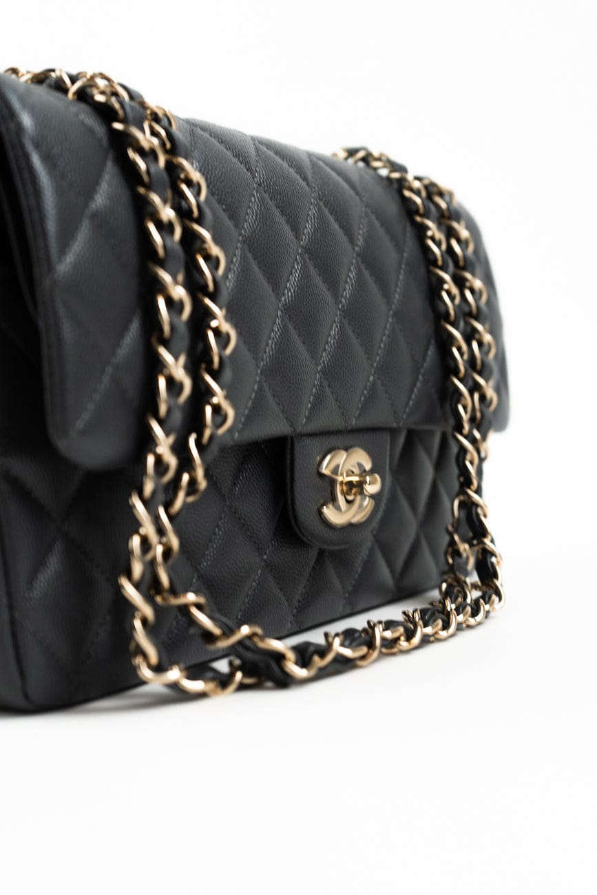 21B Grey Caviar Quilted Classic Flap Medium Light Gold Hardware