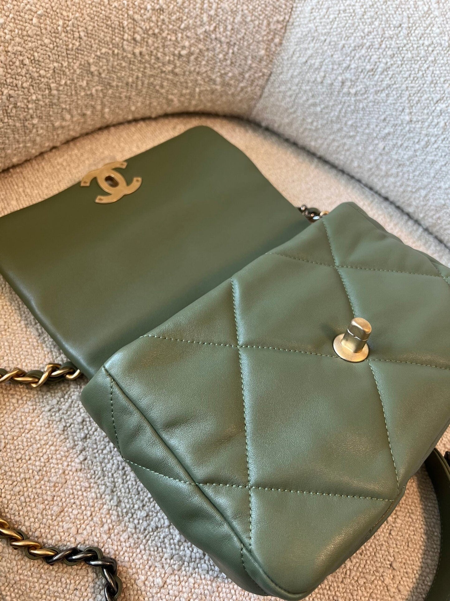 21B Military Green Lambskin Quilted 19 Flap Small Mixed Hardware