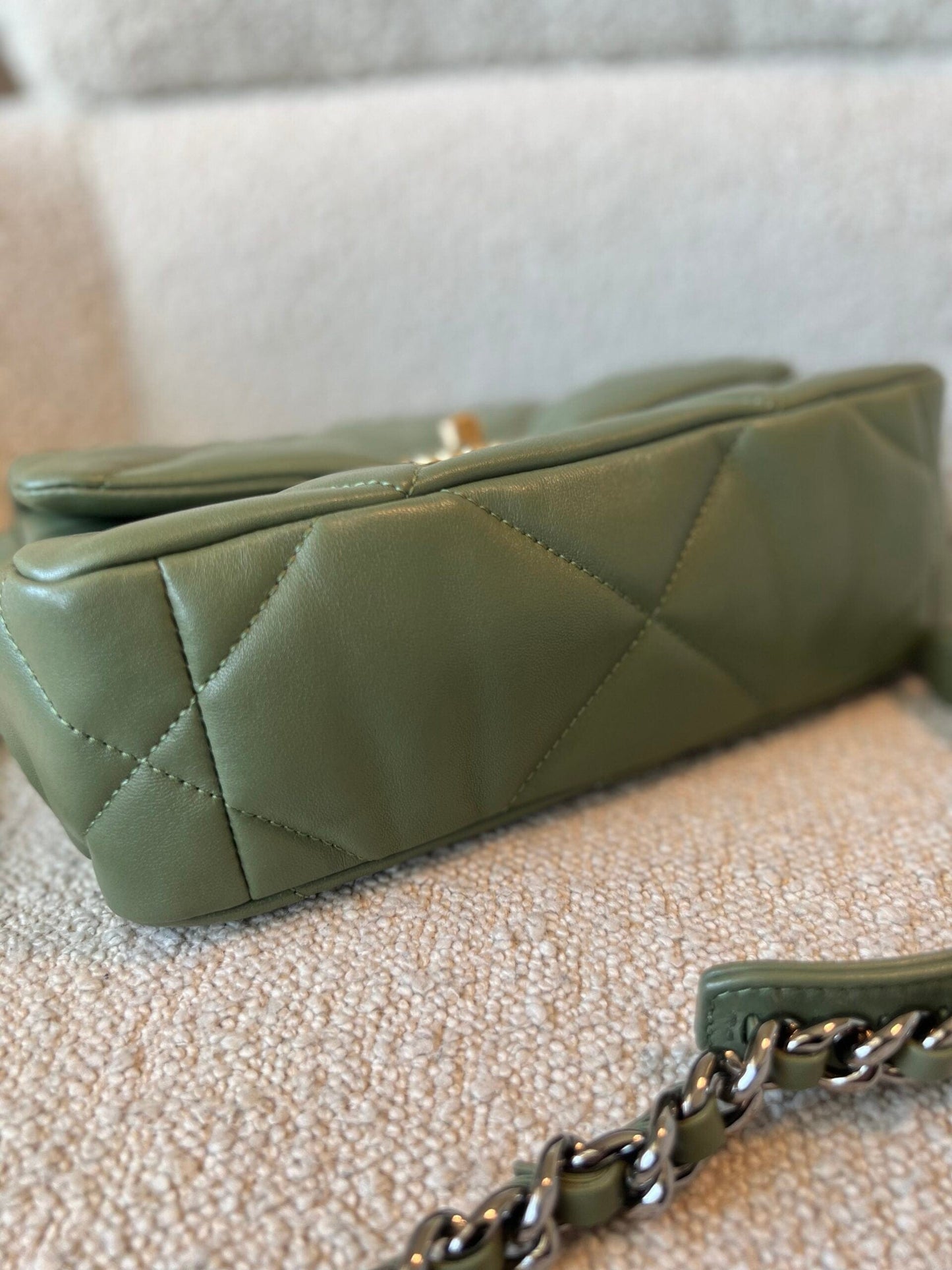 21B Military Green Lambskin Quilted 19 Flap Small Mixed Hardware