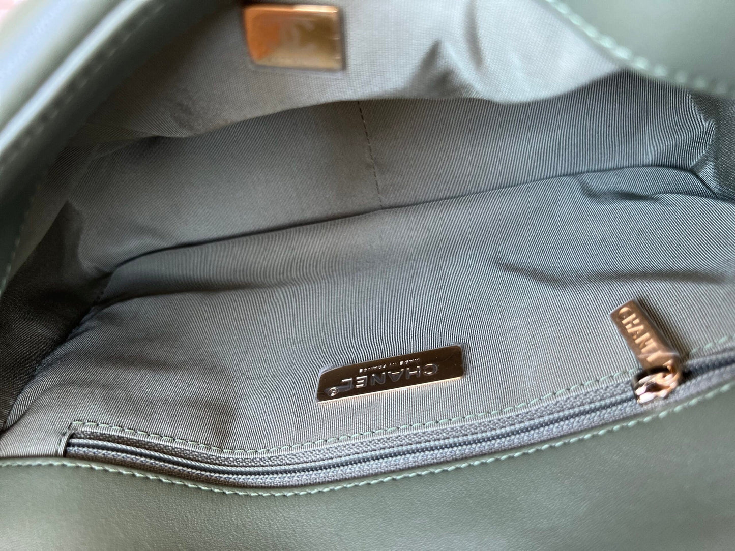 21B Military Green Lambskin Quilted 19 Flap Small Mixed Hardware