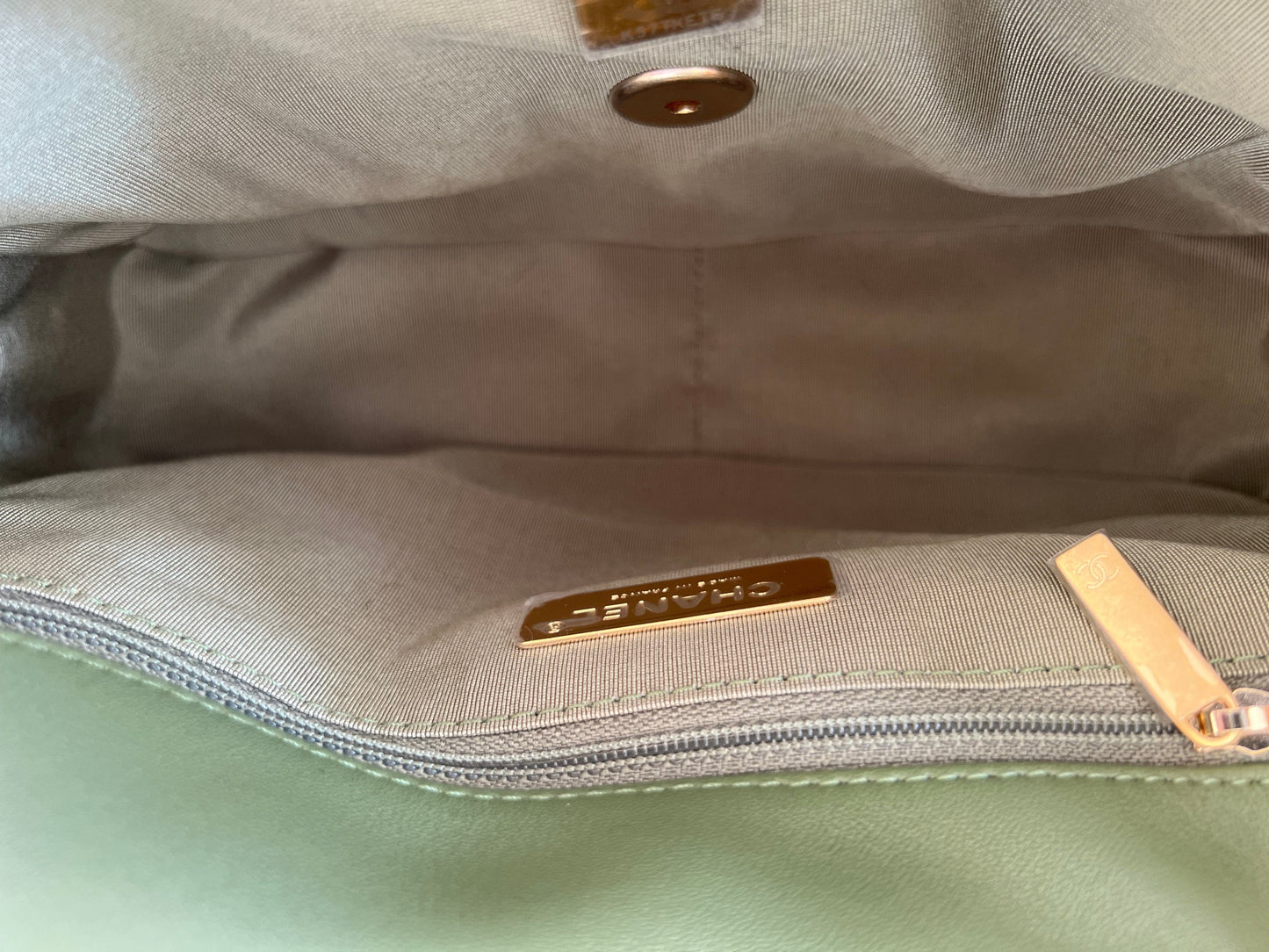 21B Military Green Lambskin Quilted 19 Flap Small Mixed Hardware