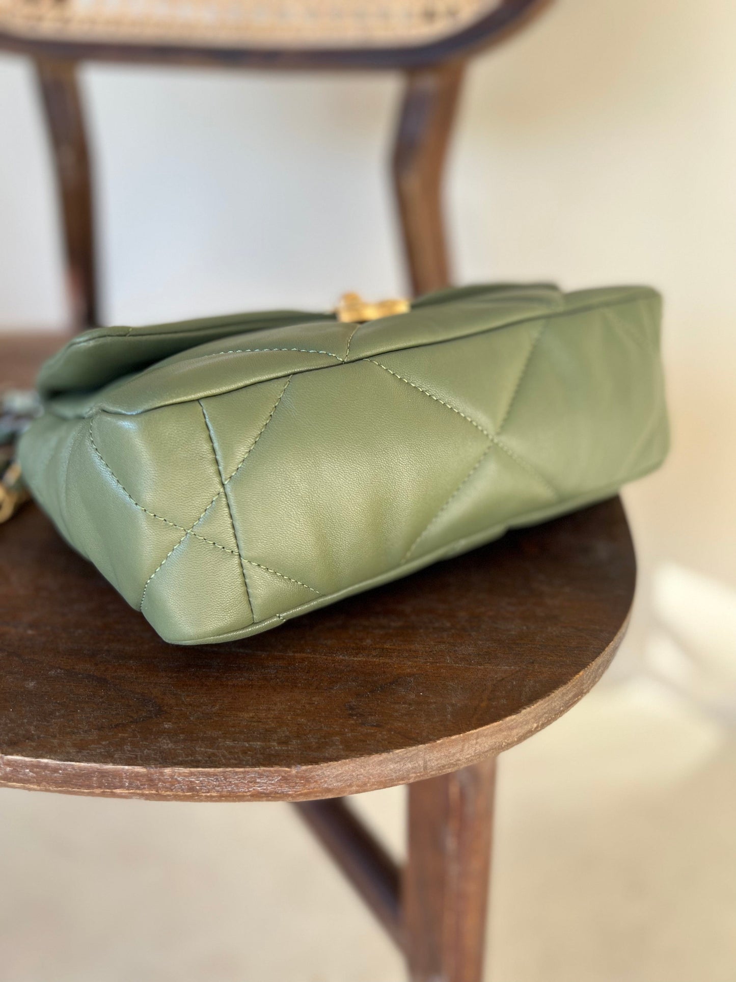 21B Military Green Lambskin Quilted 19 Flap Small Mixed Hardware