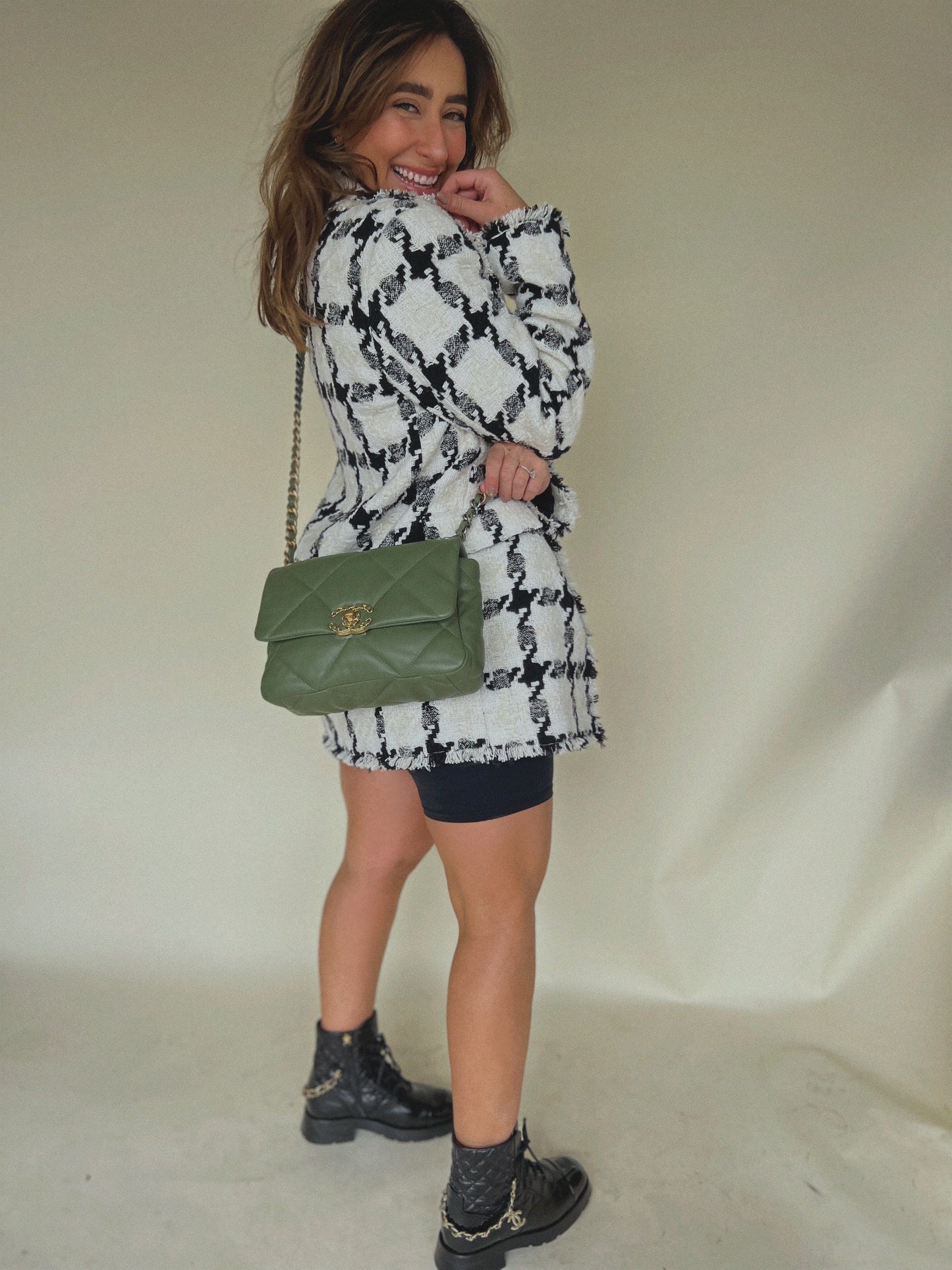 21B Military Green Lambskin Quilted 19 Flap Small Mixed Hardware