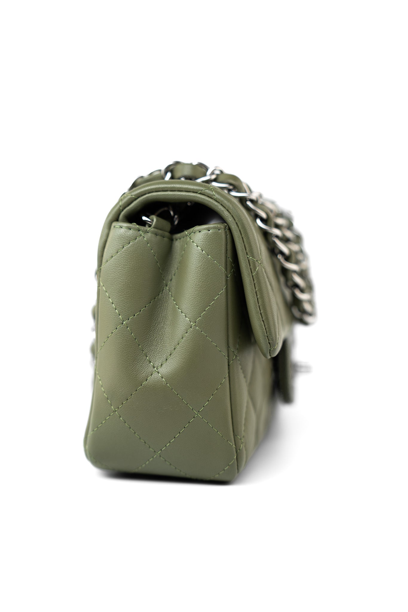 21B Military Green Lambskin Quilted Mini Rectangular Single Silver Hardware