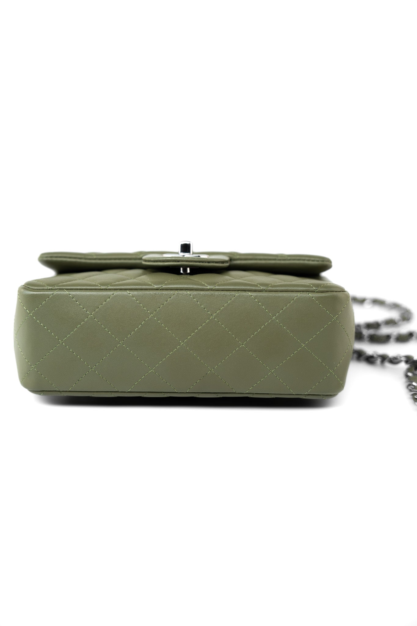 21B Military Green Lambskin Quilted Mini Rectangular Single Silver Hardware