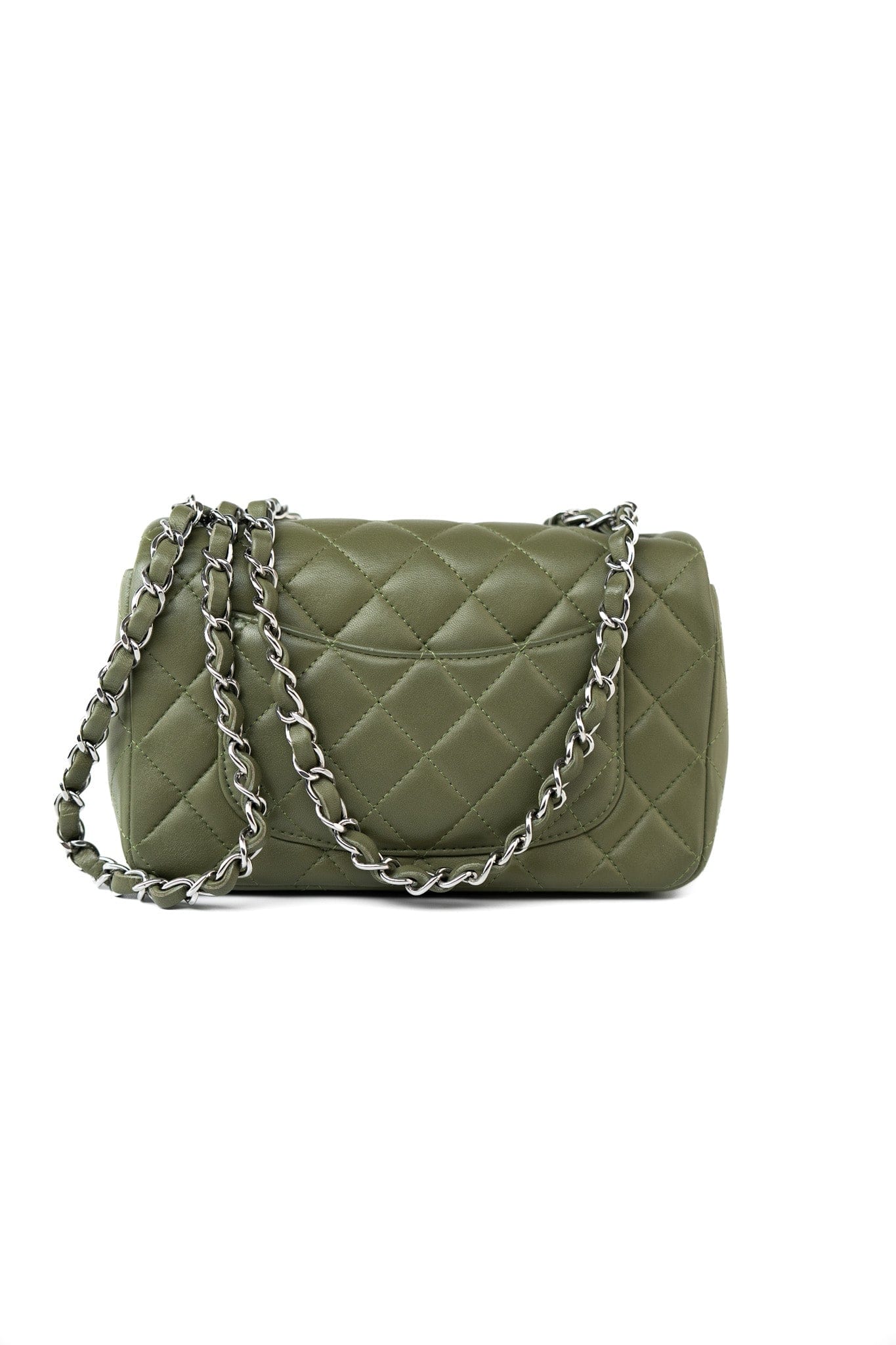 21B Military Green Lambskin Quilted Mini Rectangular Single Silver Hardware