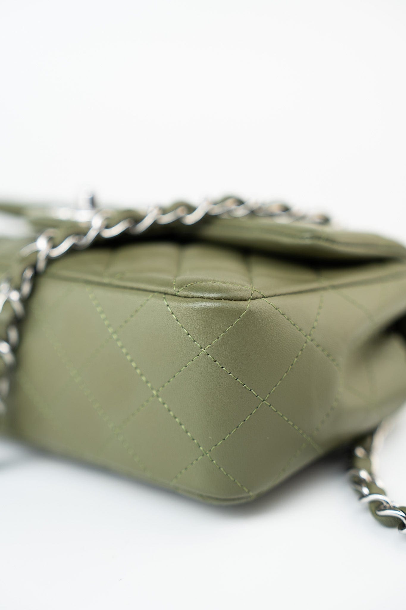 21B Military Green Lambskin Quilted Mini Rectangular Single Silver Hardware