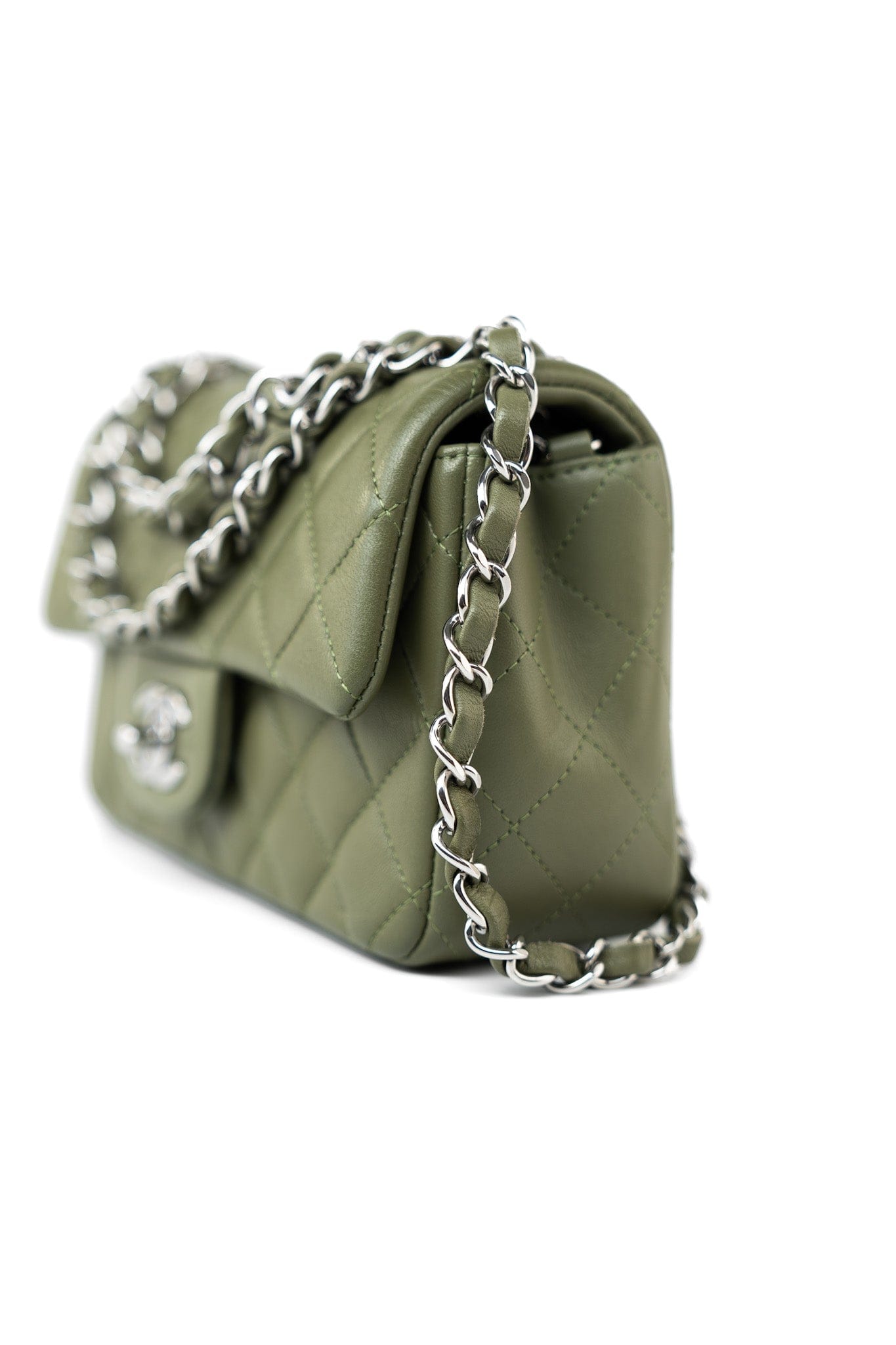 21B Military Green Lambskin Quilted Mini Rectangular Single Silver Hardware