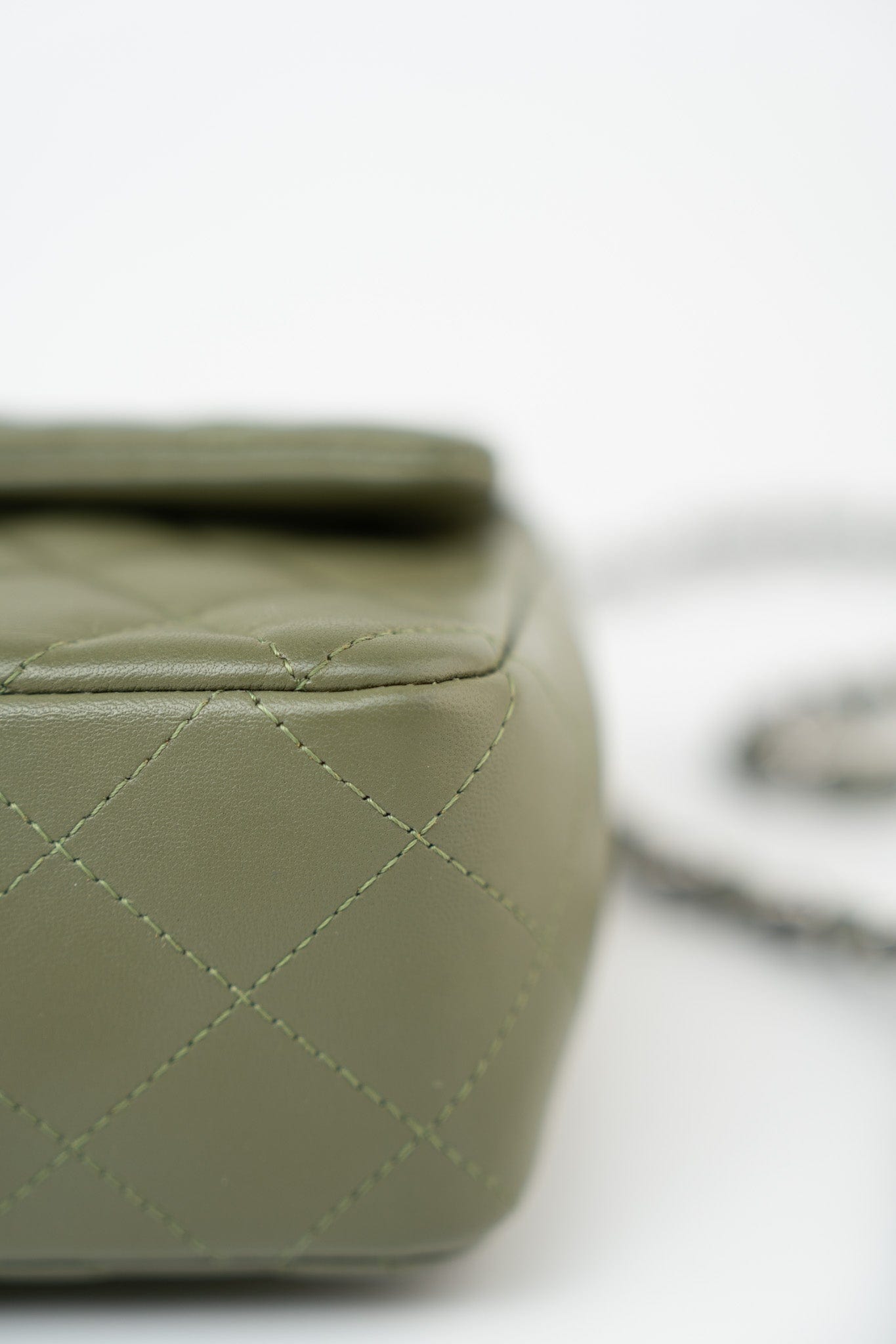 21B Military Green Lambskin Quilted Mini Rectangular Single Silver Hardware