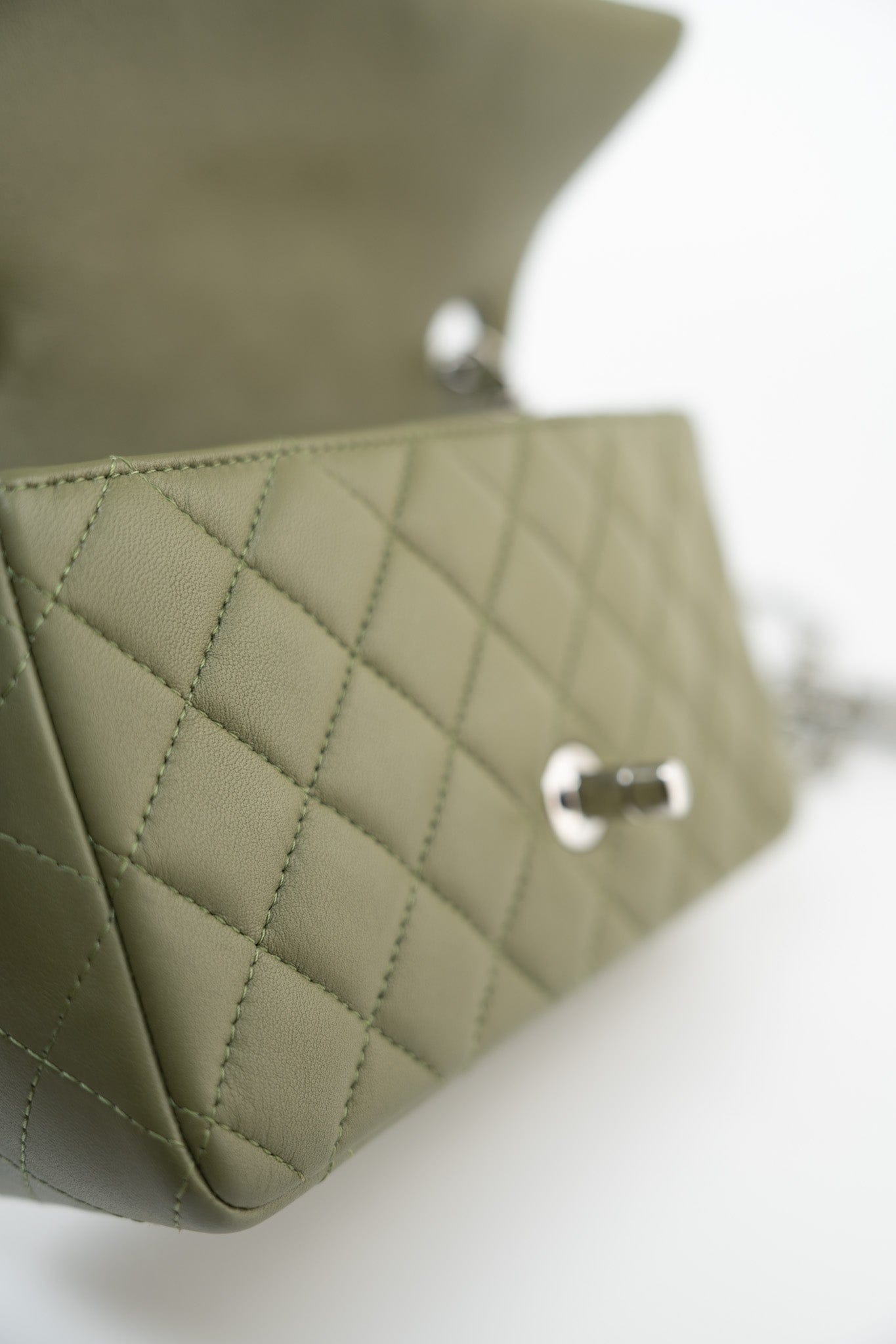21B Military Green Lambskin Quilted Mini Rectangular Single Silver Hardware