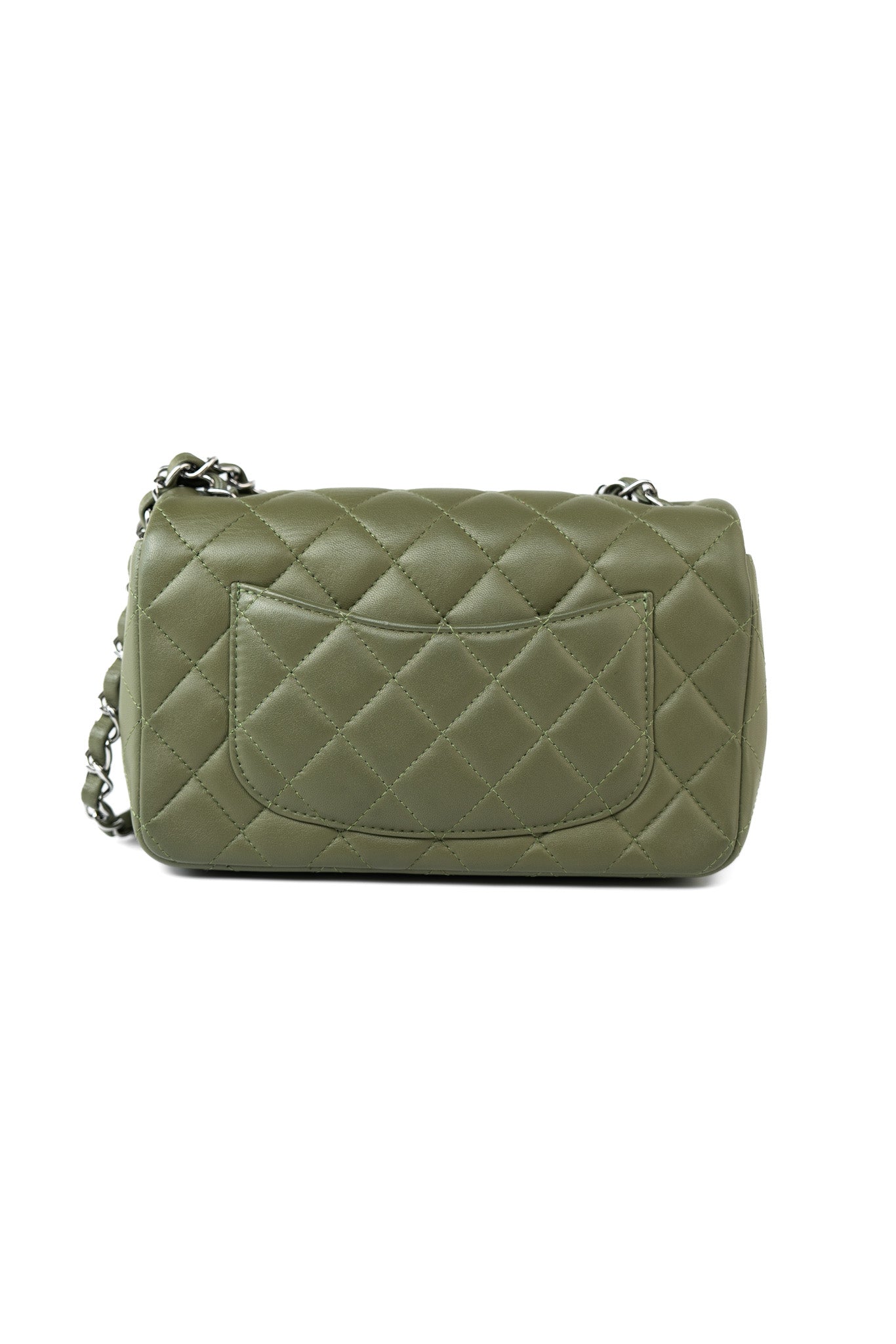 21B Military Green Lambskin Quilted Mini Rectangular Single Silver Hardware