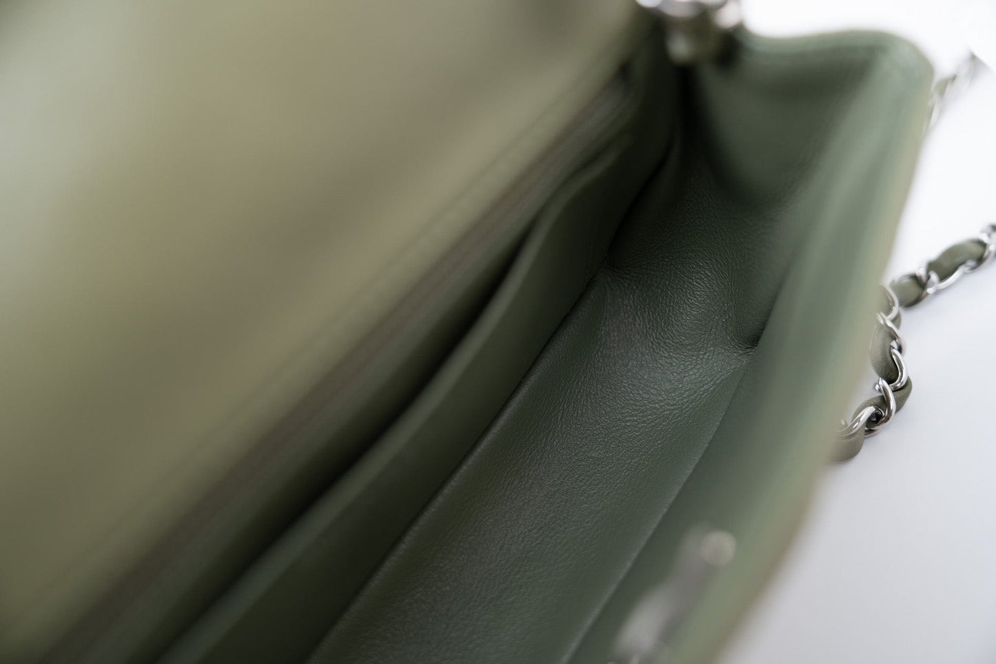 21B Military Green Lambskin Quilted Mini Rectangular Single Silver Hardware