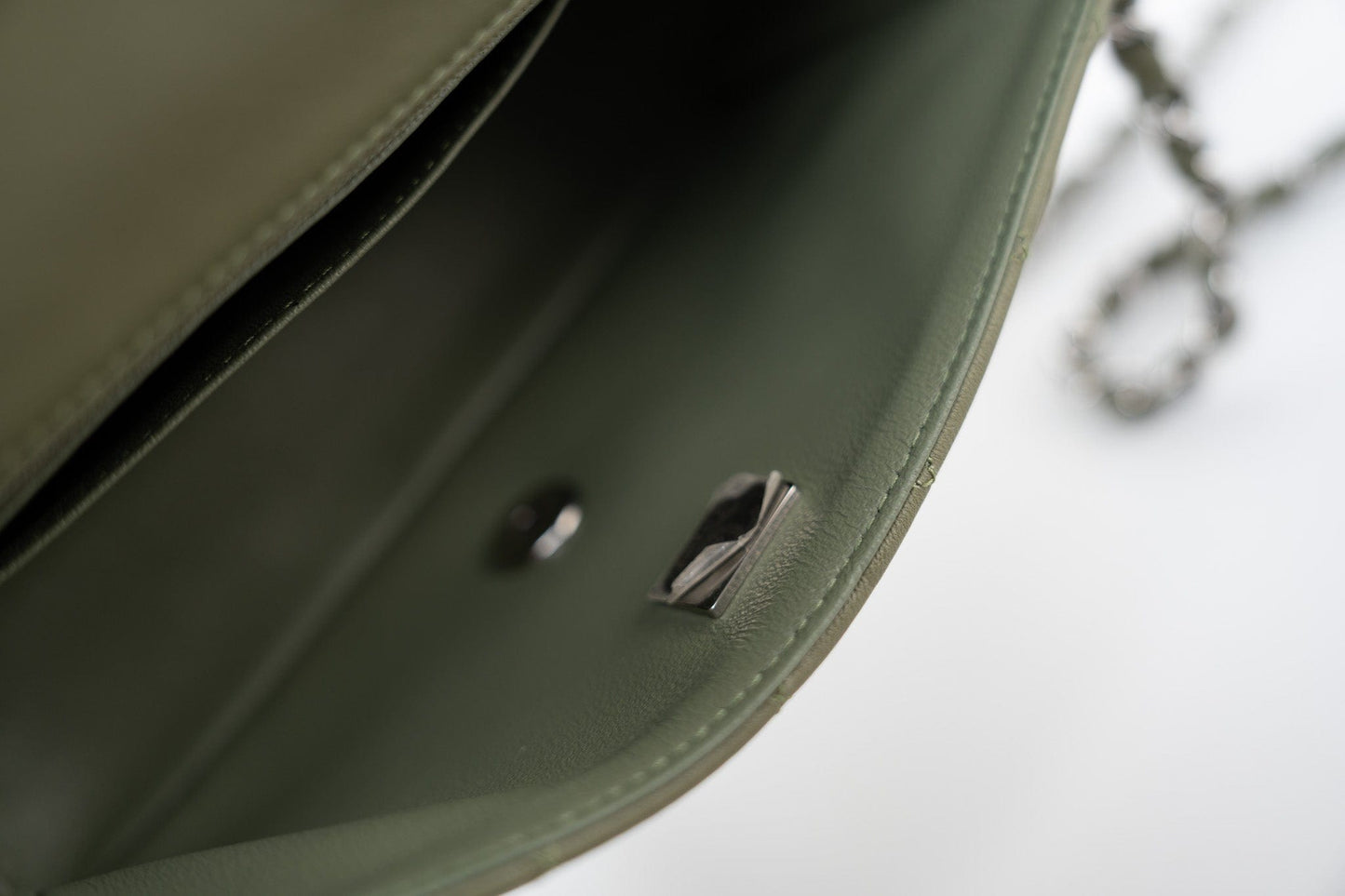 21B Military Green Lambskin Quilted Mini Rectangular Single Silver Hardware