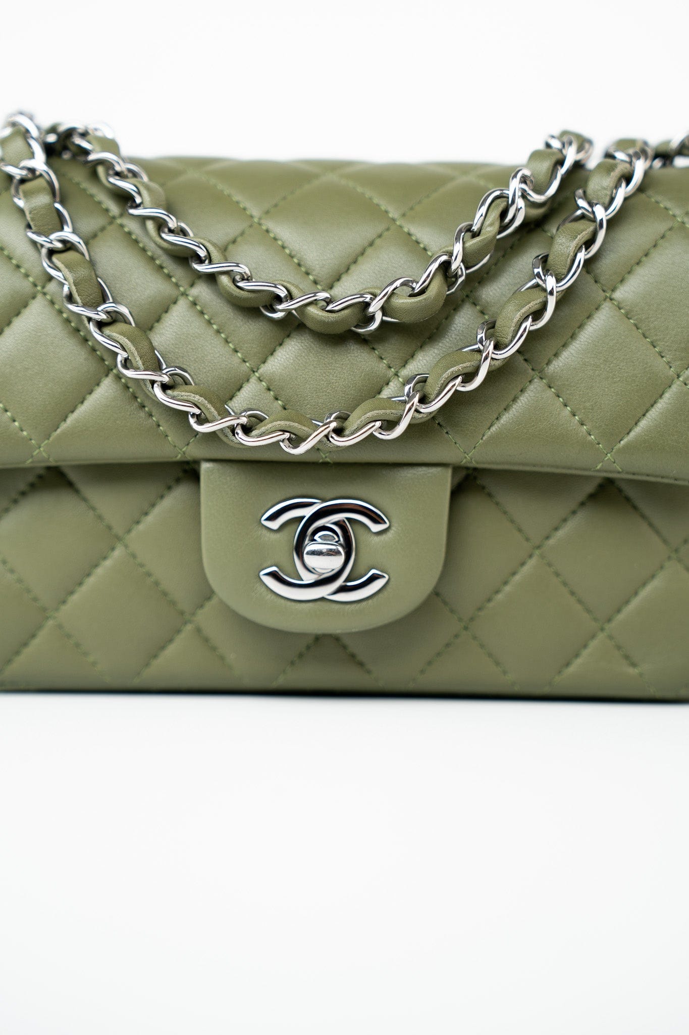 21B Military Green Lambskin Quilted Mini Rectangular Single Silver Hardware