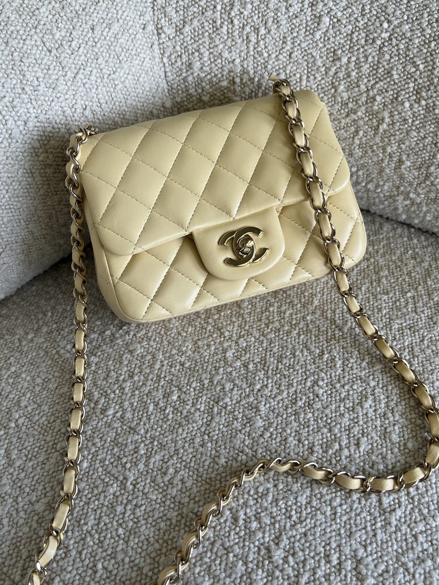 21C Mini Square Yellow Lambskin Quilted Single Flap LGHW