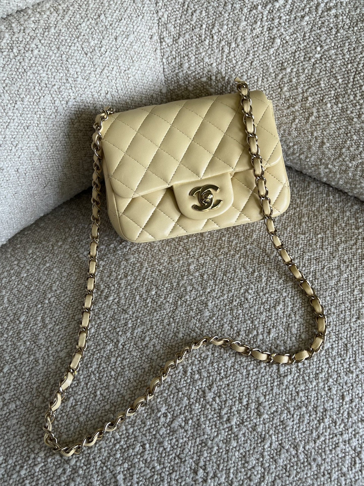21C Mini Square Yellow Lambskin Quilted Single Flap LGHW