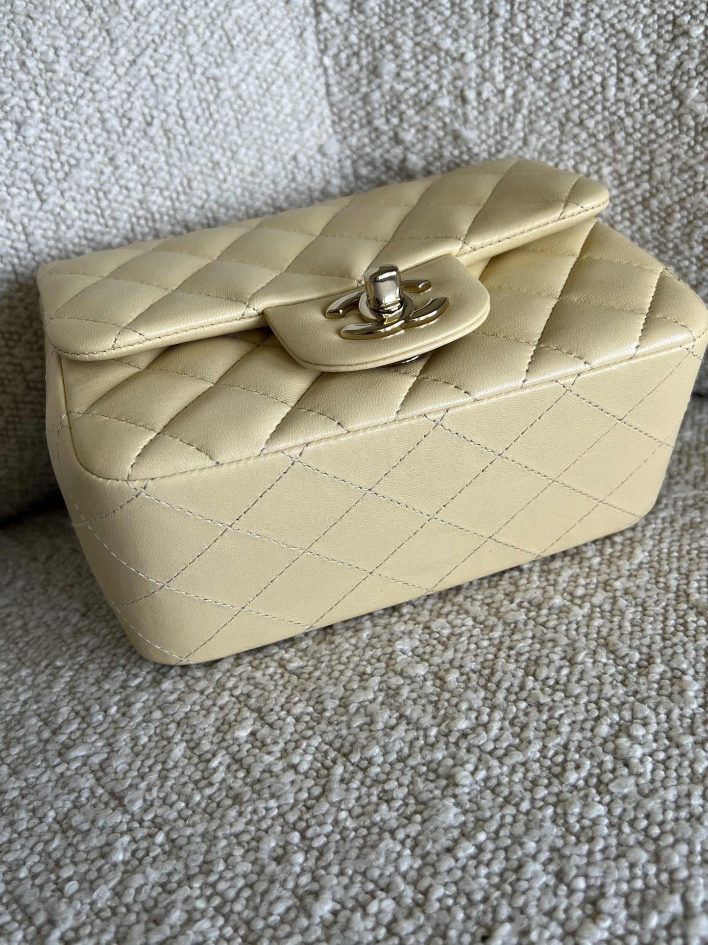21C Mini Square Yellow Lambskin Quilted Single Flap LGHW