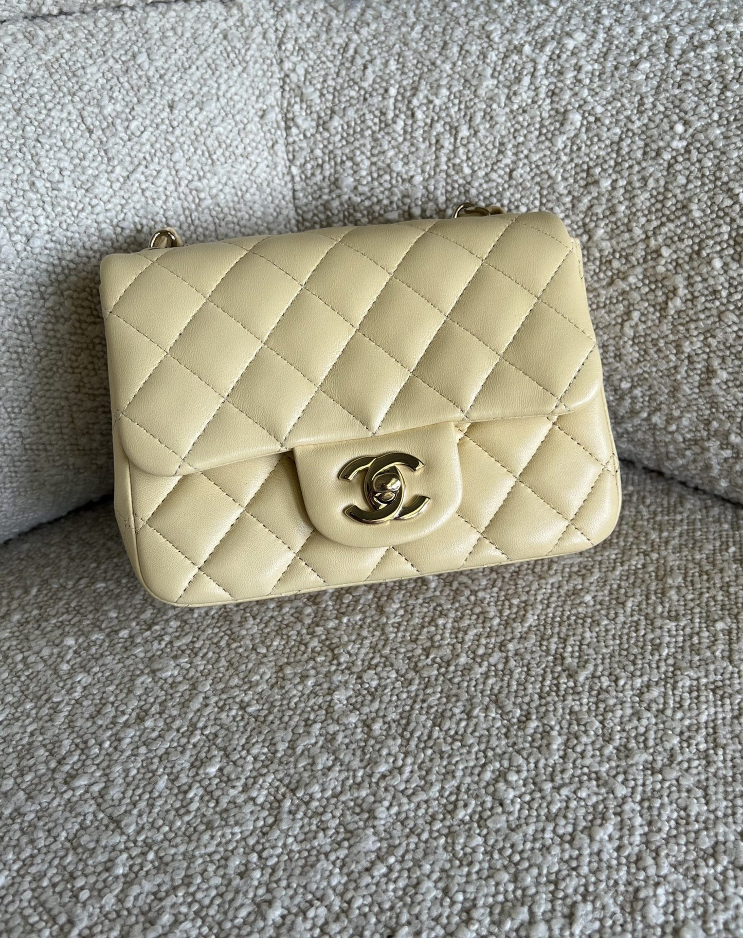 21C Mini Square Yellow Lambskin Quilted Single Flap LGHW