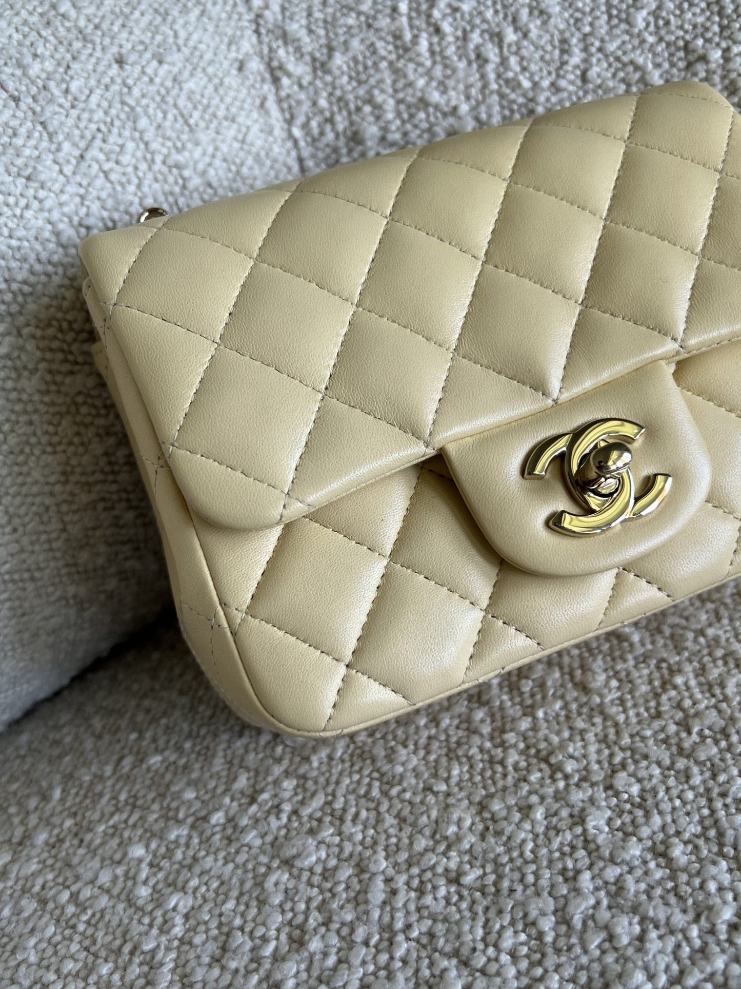 21C Mini Square Yellow Lambskin Quilted Single Flap LGHW