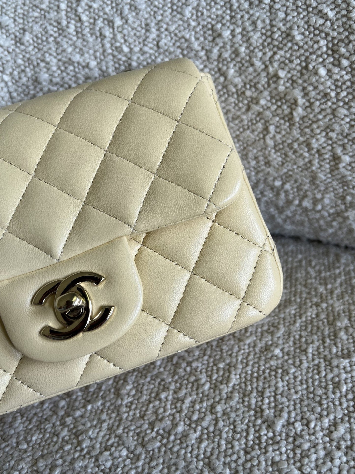 21C Mini Square Yellow Lambskin Quilted Single Flap LGHW