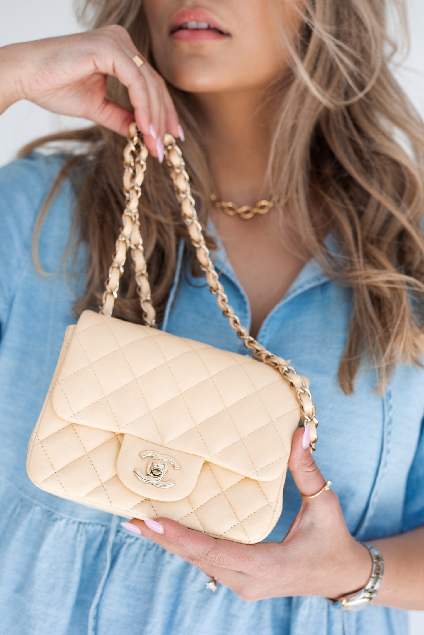 21C Mini Square Yellow Lambskin Quilted Single Flap LGHW