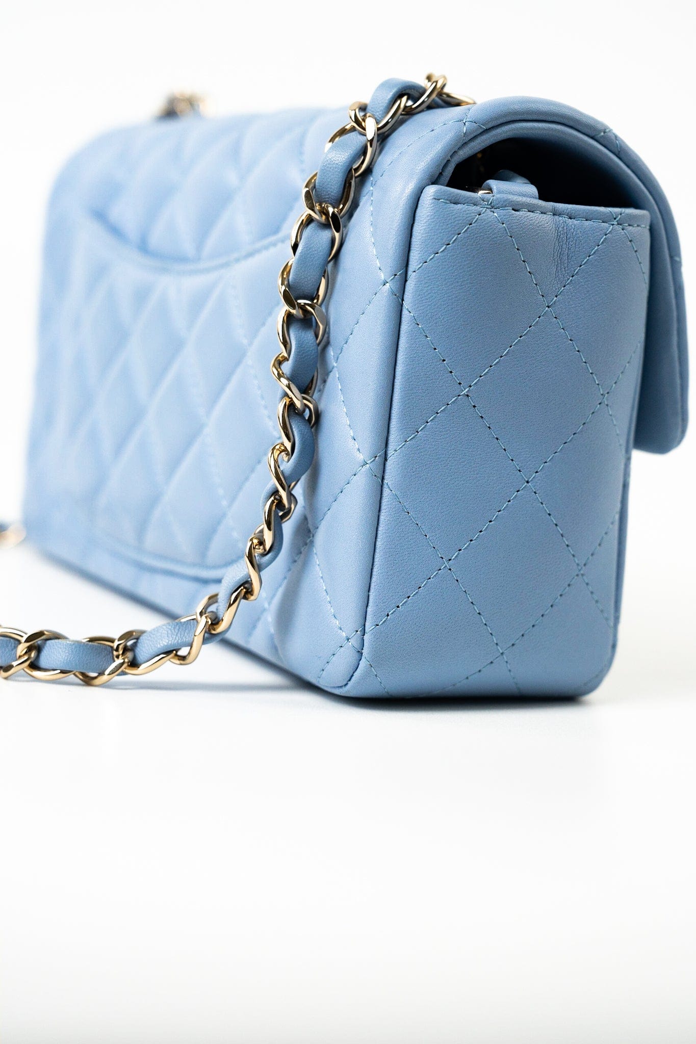 21C Sky Blue Lambskin Quilted Mini Rectangular Flap Light Gold Hardware