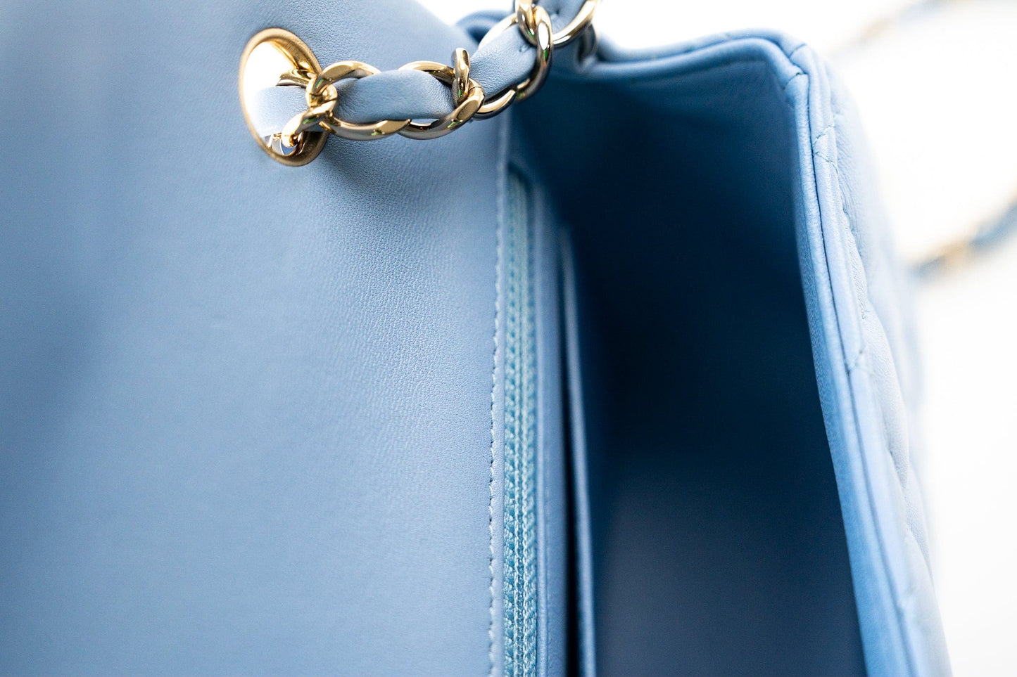 21C Sky Blue Lambskin Quilted Mini Rectangular Flap Light Gold Hardware