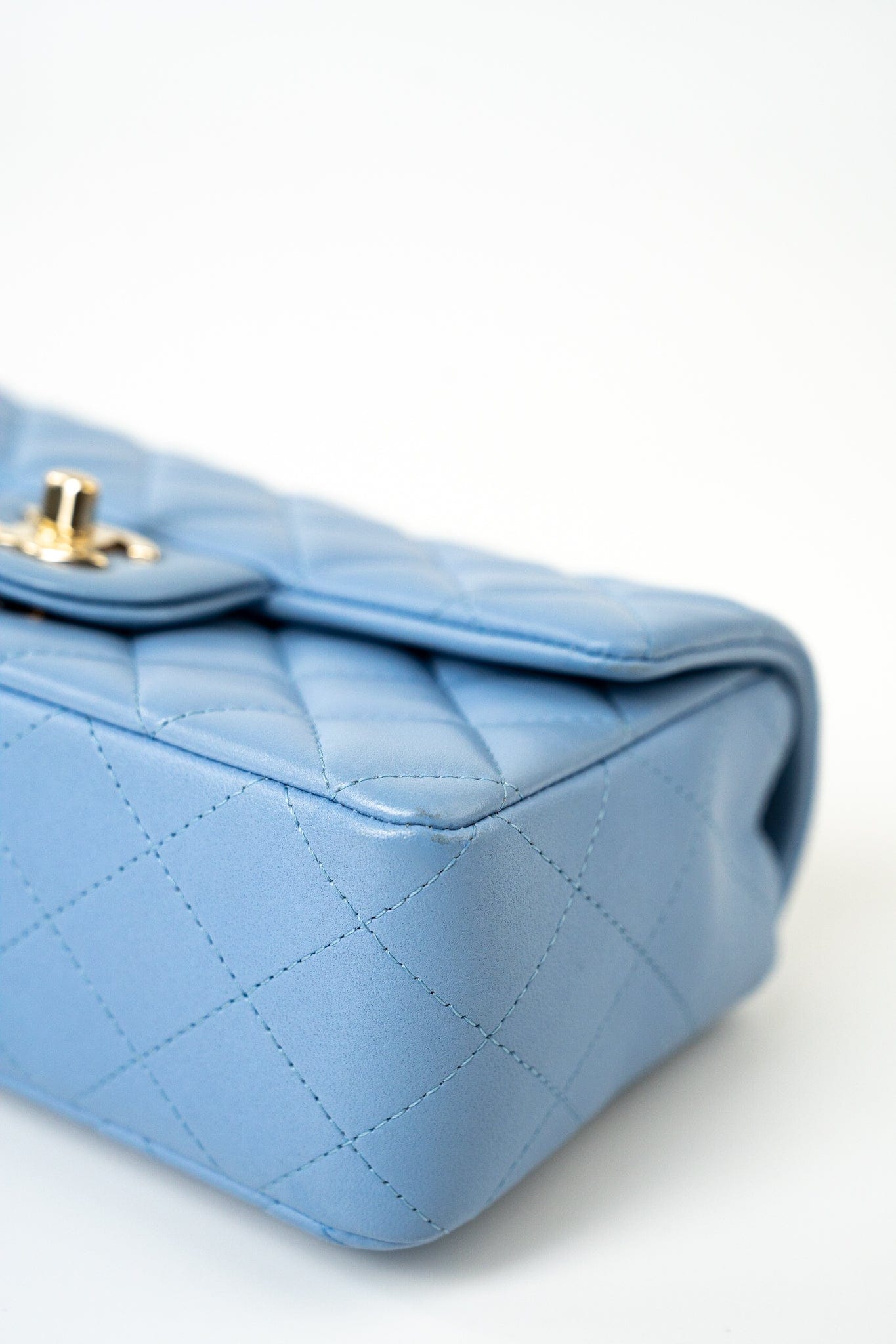 21C Sky Blue Lambskin Quilted Mini Rectangular Flap Light Gold Hardware