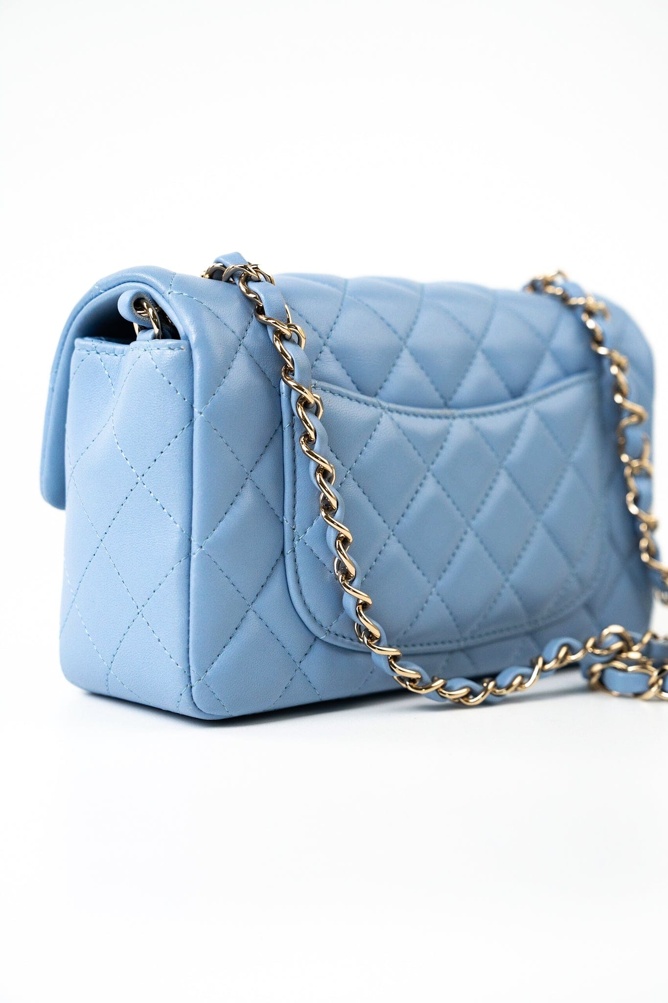 21C Sky Blue Lambskin Quilted Mini Rectangular Flap Light Gold Hardware
