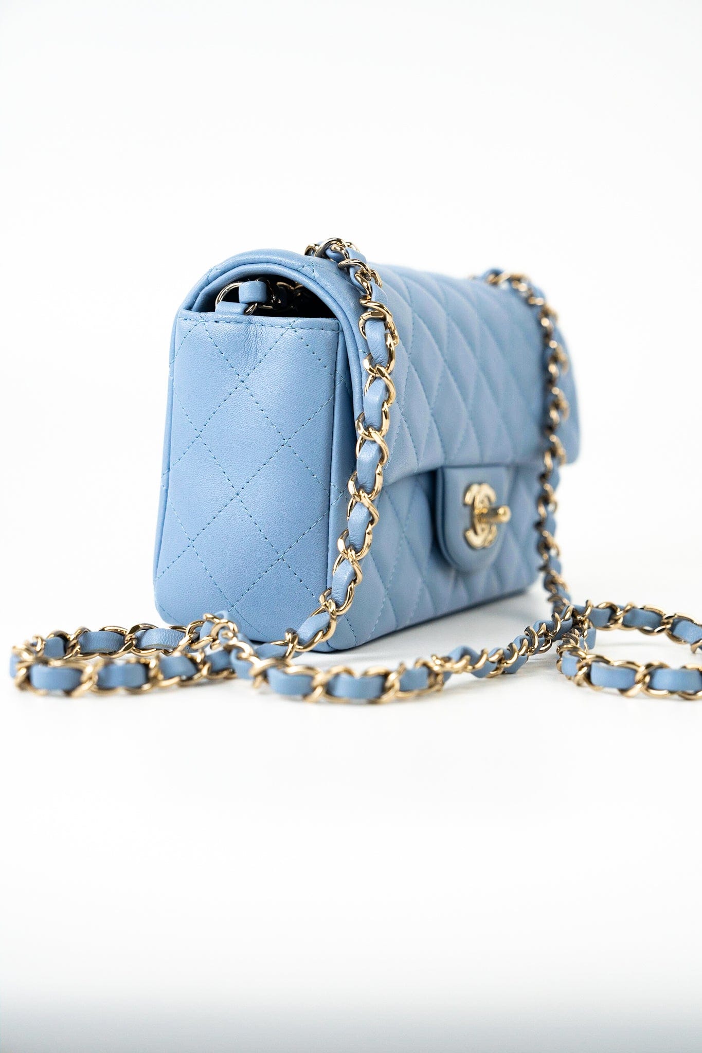 21C Sky Blue Lambskin Quilted Mini Rectangular Flap Light Gold Hardware