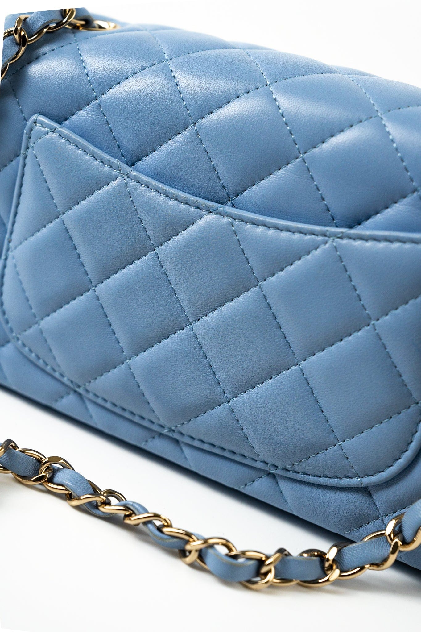 21C Sky Blue Lambskin Quilted Mini Rectangular Flap Light Gold Hardware