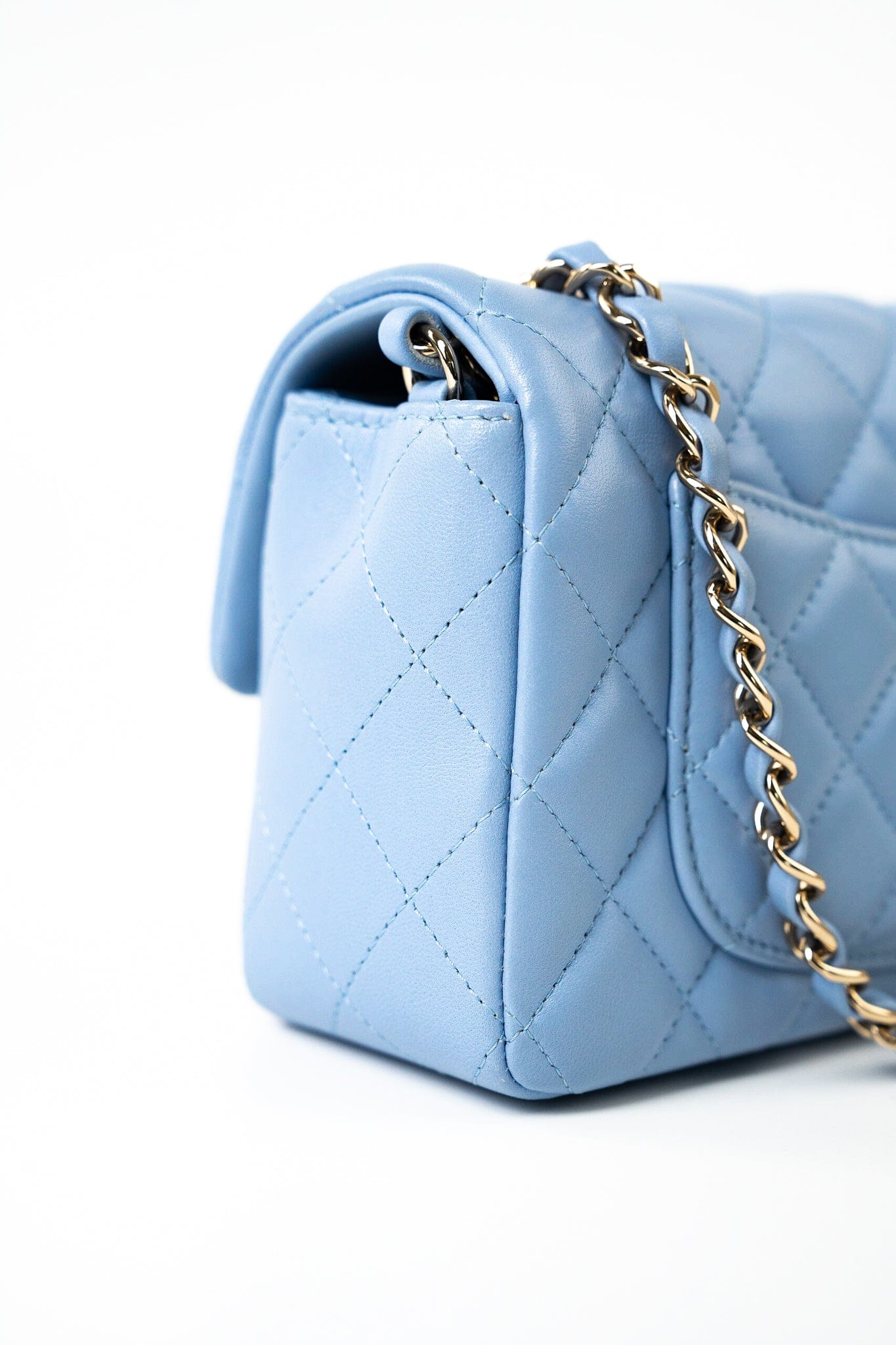 21C Sky Blue Lambskin Quilted Mini Rectangular Flap Light Gold Hardware