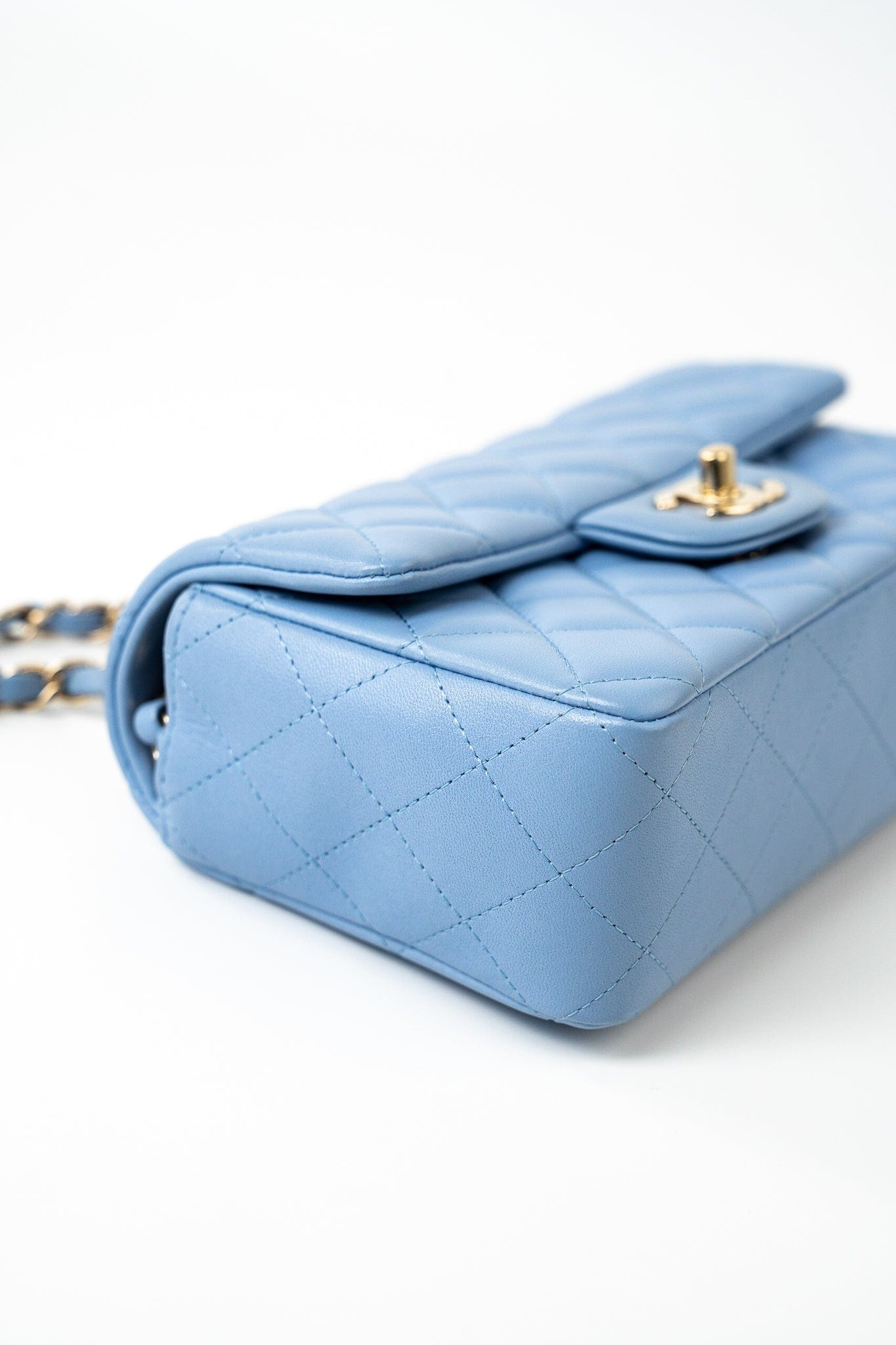 21C Sky Blue Lambskin Quilted Mini Rectangular Flap Light Gold Hardware