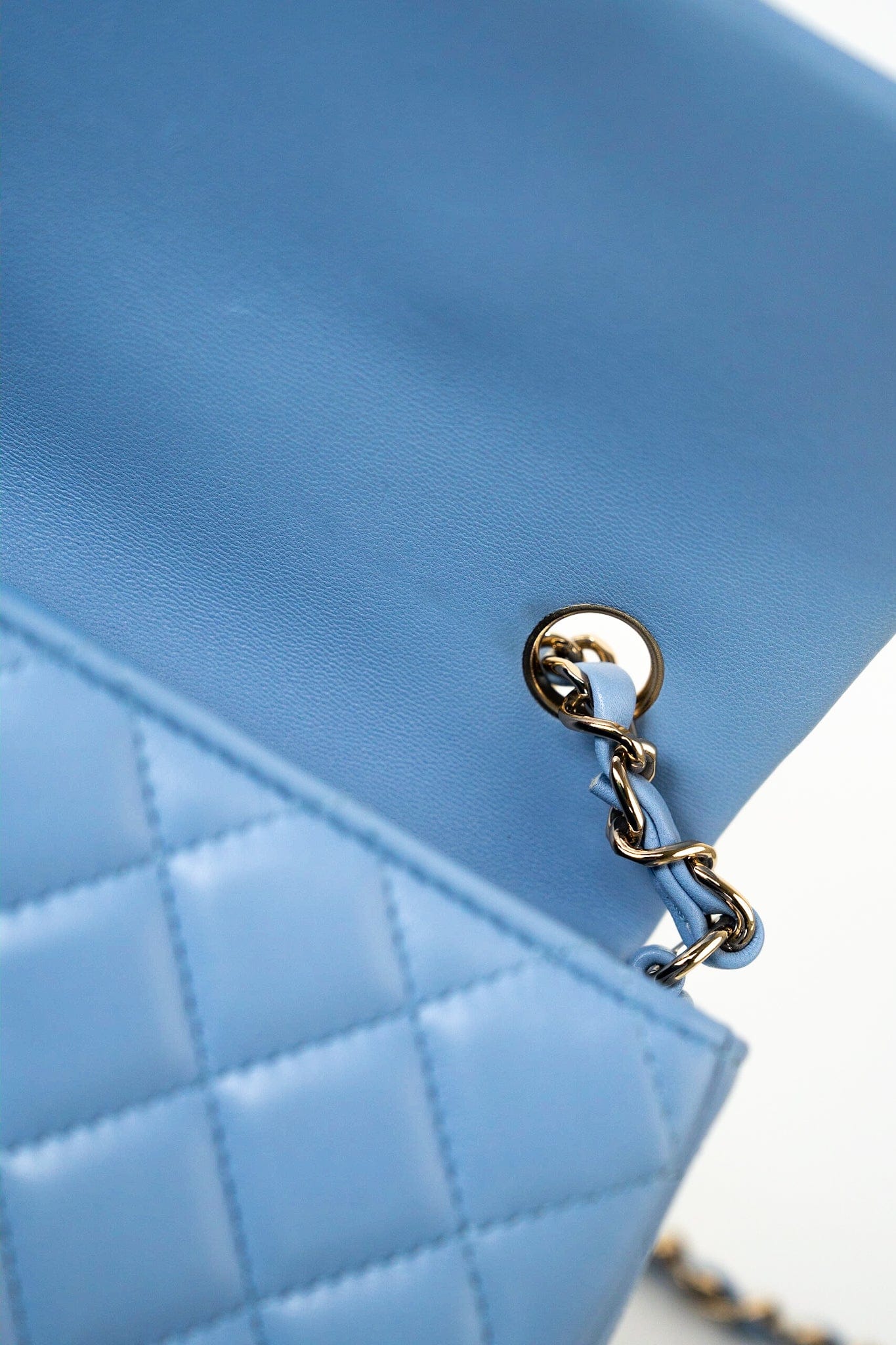 21C Sky Blue Lambskin Quilted Mini Rectangular Flap Light Gold Hardware