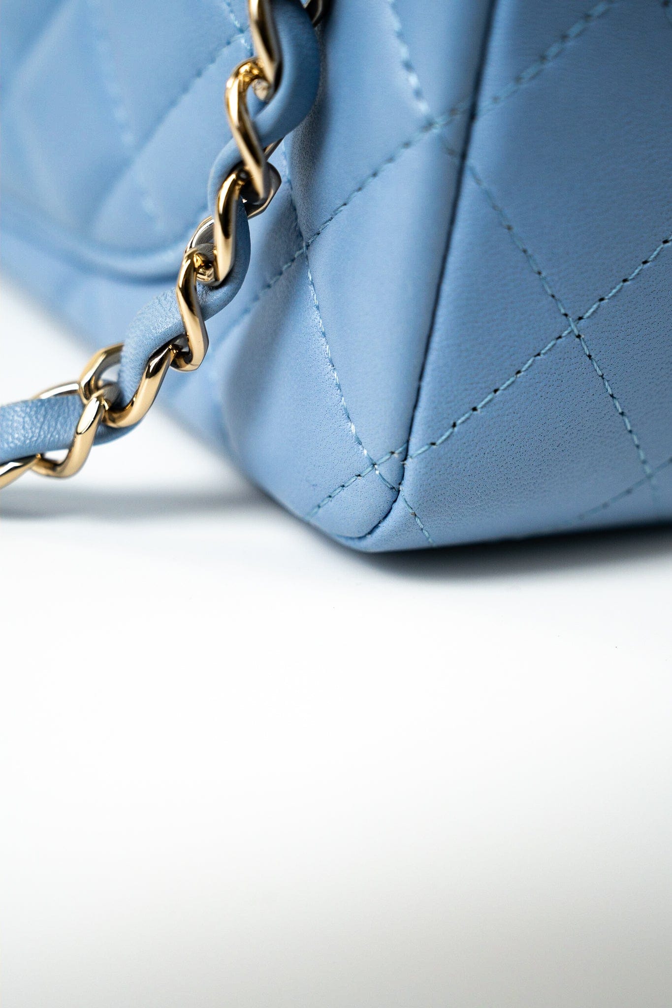 21C Sky Blue Lambskin Quilted Mini Rectangular Flap Light Gold Hardware