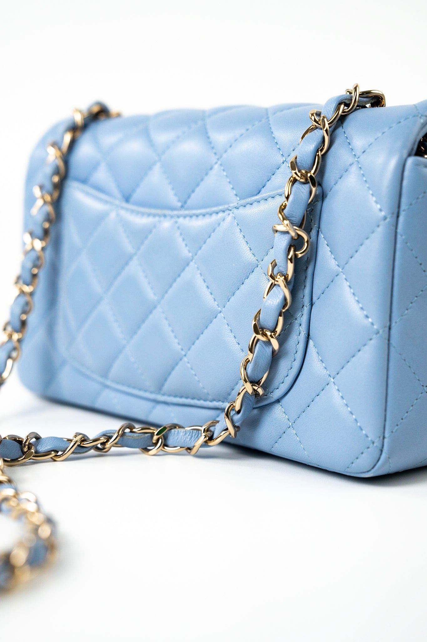 21C Sky Blue Lambskin Quilted Mini Rectangular Flap Light Gold Hardware