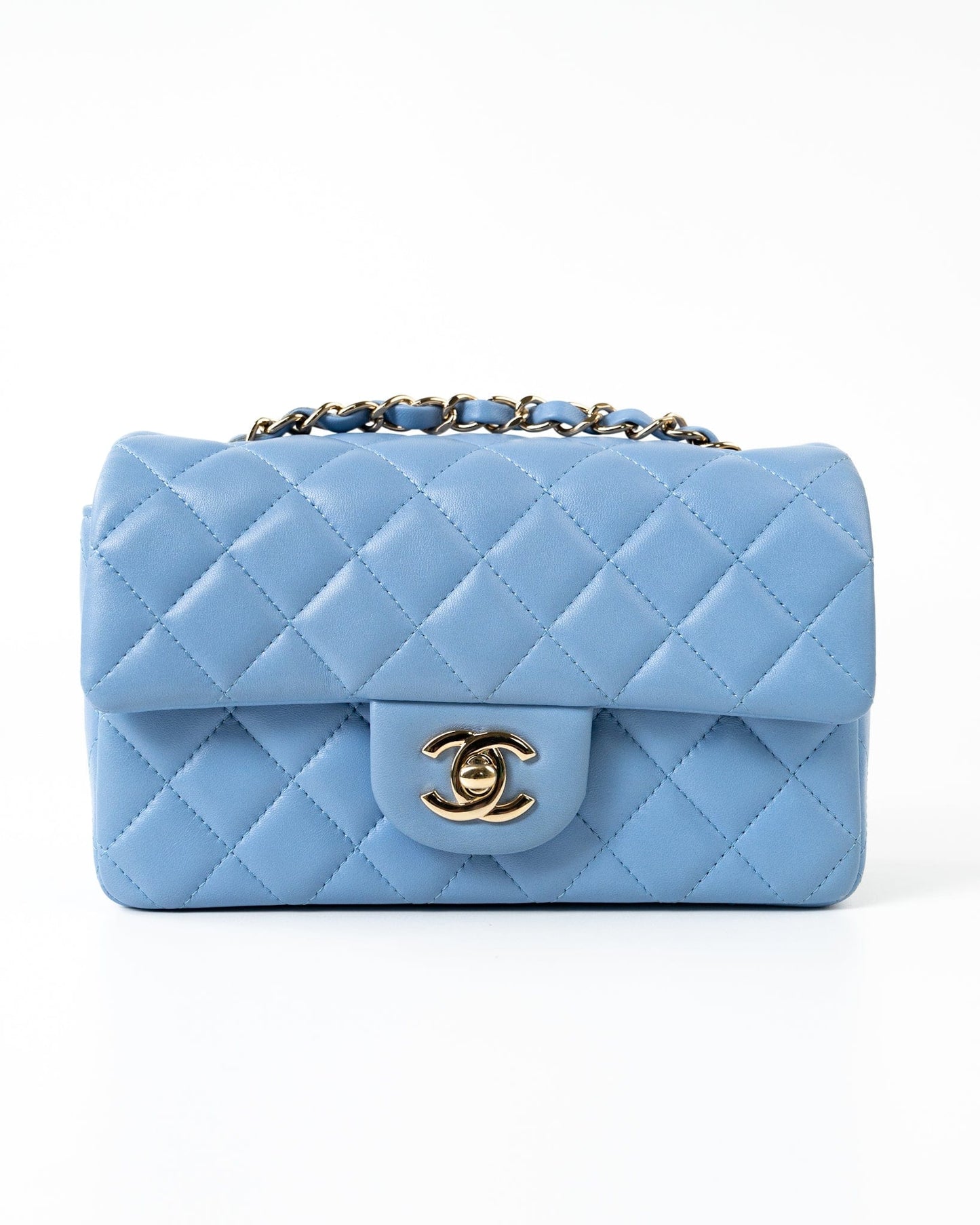 21C Sky Blue Lambskin Quilted Mini Rectangular Flap Light Gold Hardware