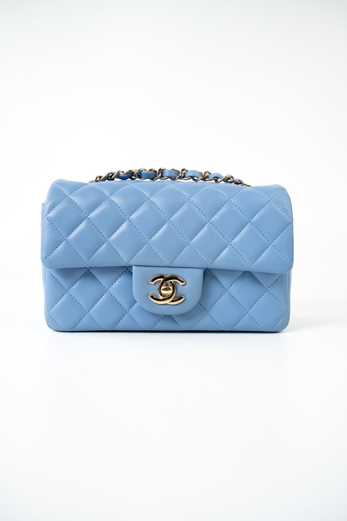 21C Sky Blue Lambskin Quilted Mini Rectangular Flap Light Gold Hardware
