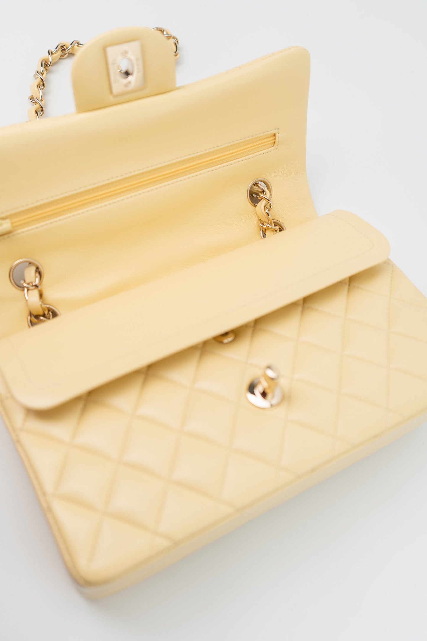 21C Yellow Lambskin Quilted Classic Flap Small Light Gold Hardware