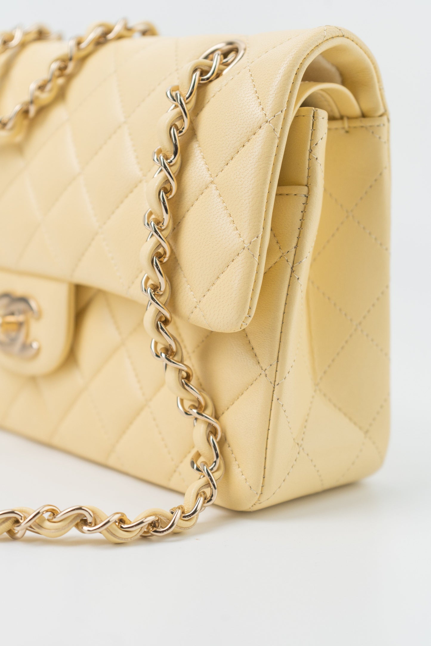 21C Yellow Lambskin Quilted Classic Flap Small Light Gold Hardware