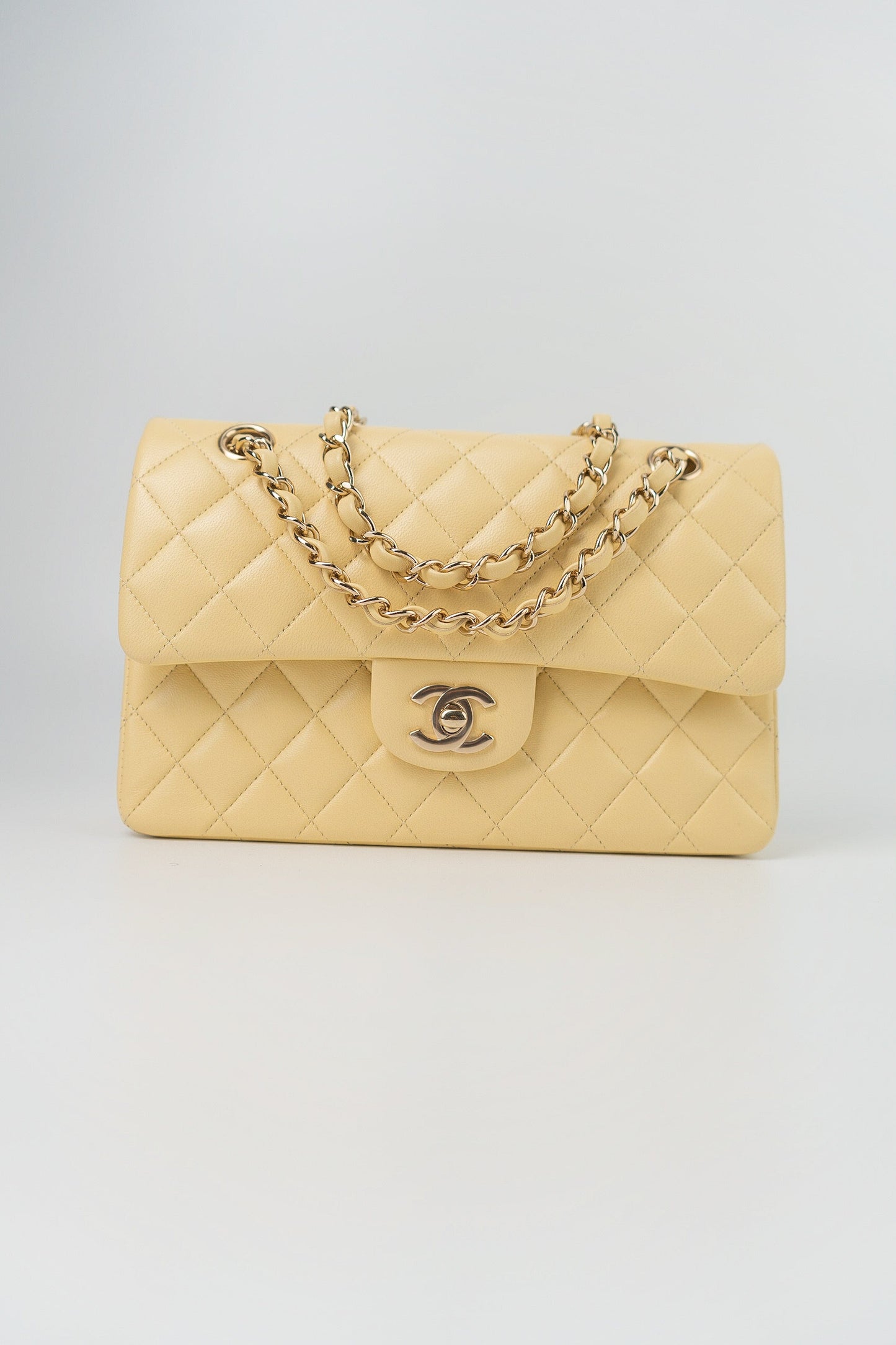 21C Yellow Lambskin Quilted Classic Flap Small Light Gold Hardware